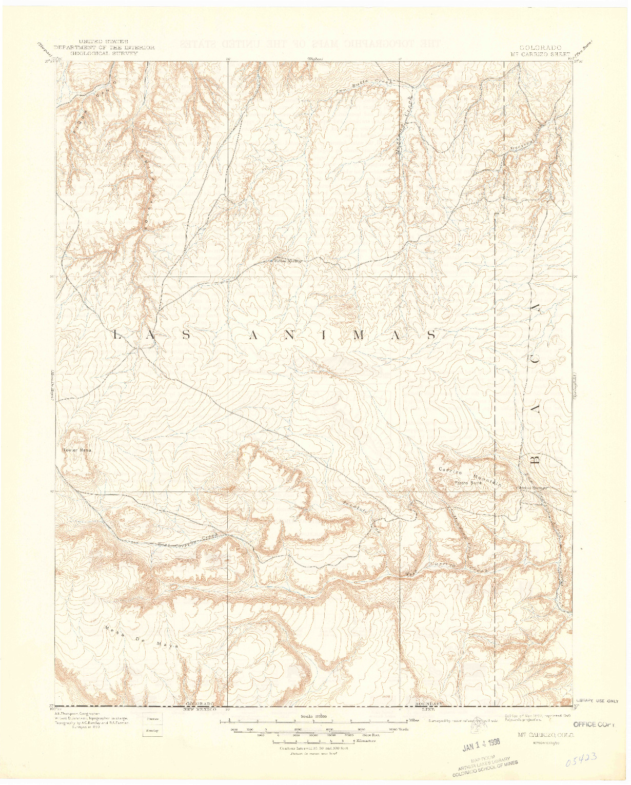 USGS 1:125000-SCALE QUADRANGLE FOR MOUNT CARRIZO, CO 1892