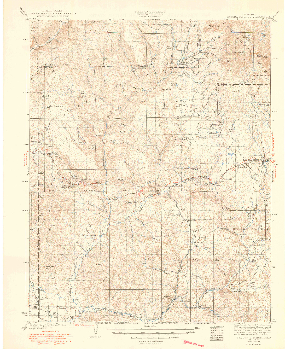 USGS 1:125000-SCALE QUADRANGLE FOR PAGOSA SPRINGS, CO 1927