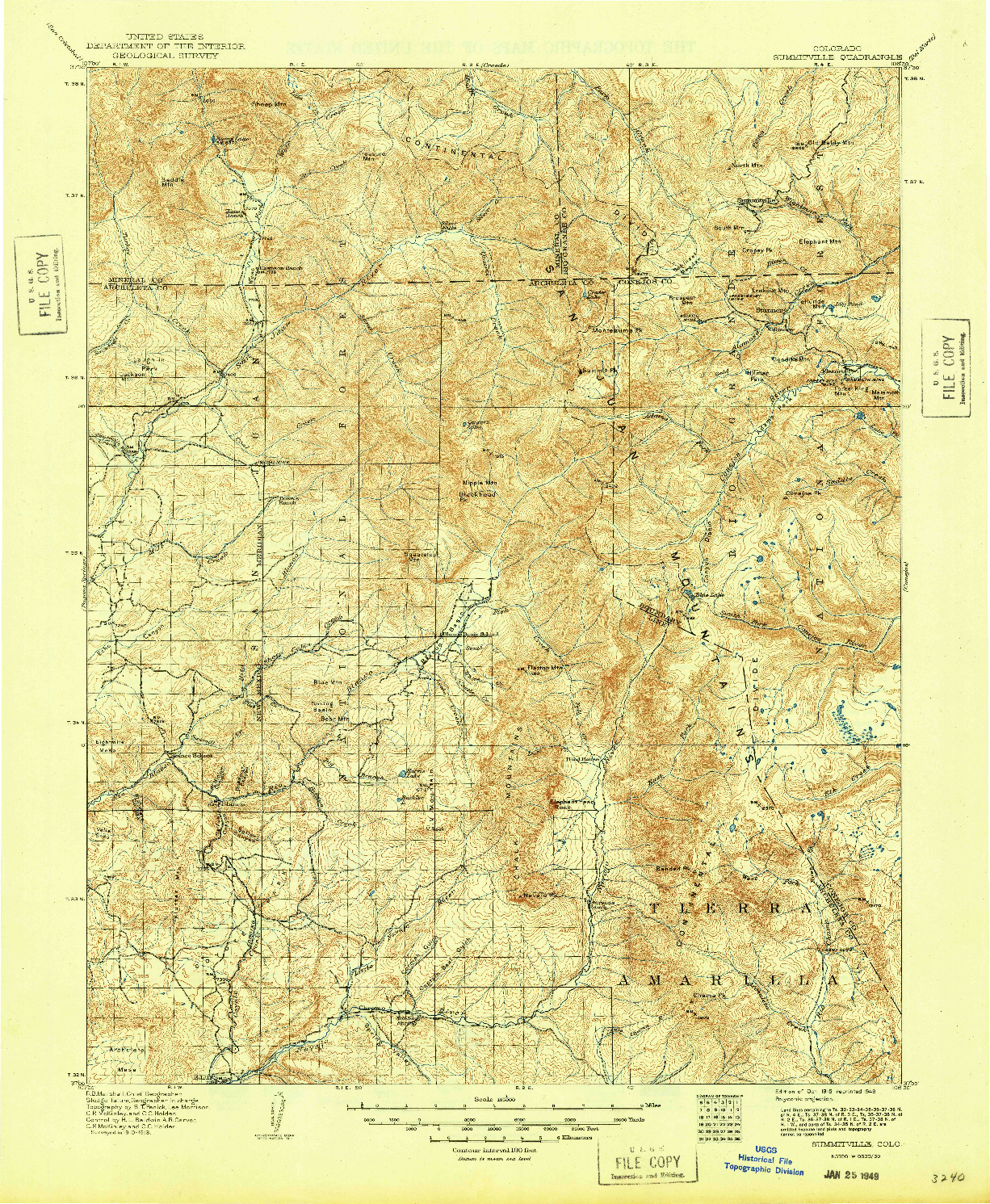 USGS 1:125000-SCALE QUADRANGLE FOR SUMMITVILLE, CO 1915