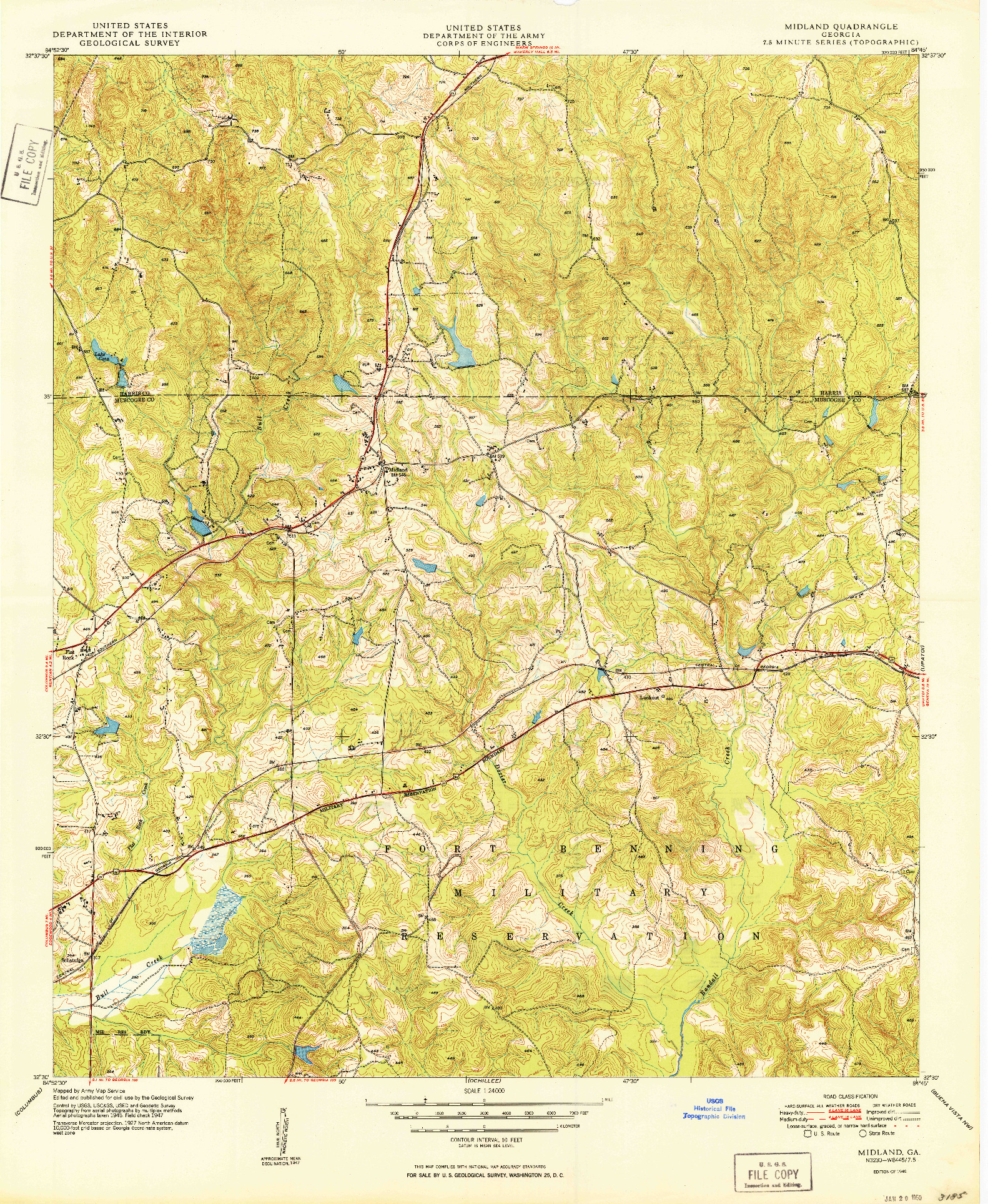 USGS 1:24000-SCALE QUADRANGLE FOR MIDLAND, GA 1949
