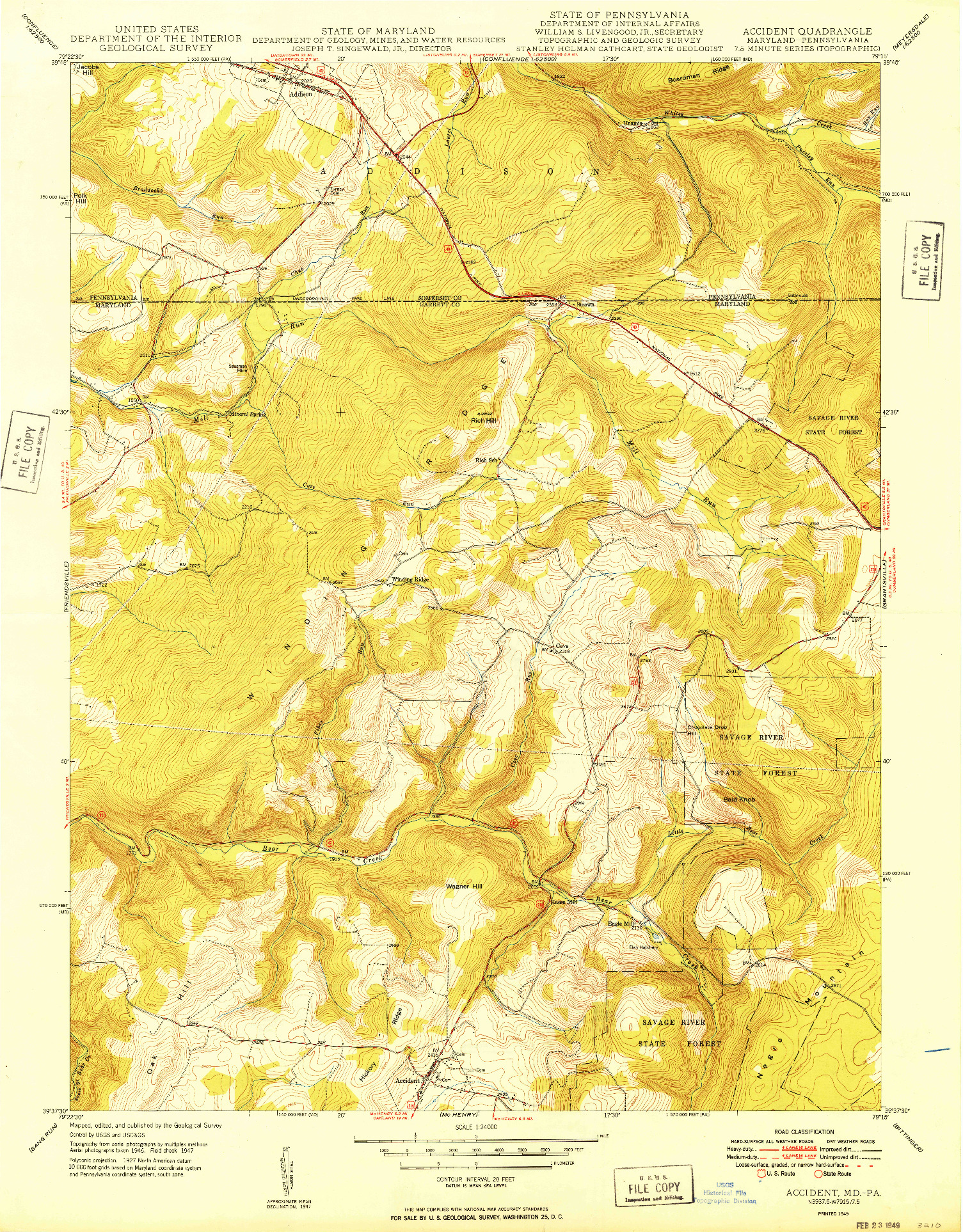 USGS 1:24000-SCALE QUADRANGLE FOR ACCIDENT, MD 1949