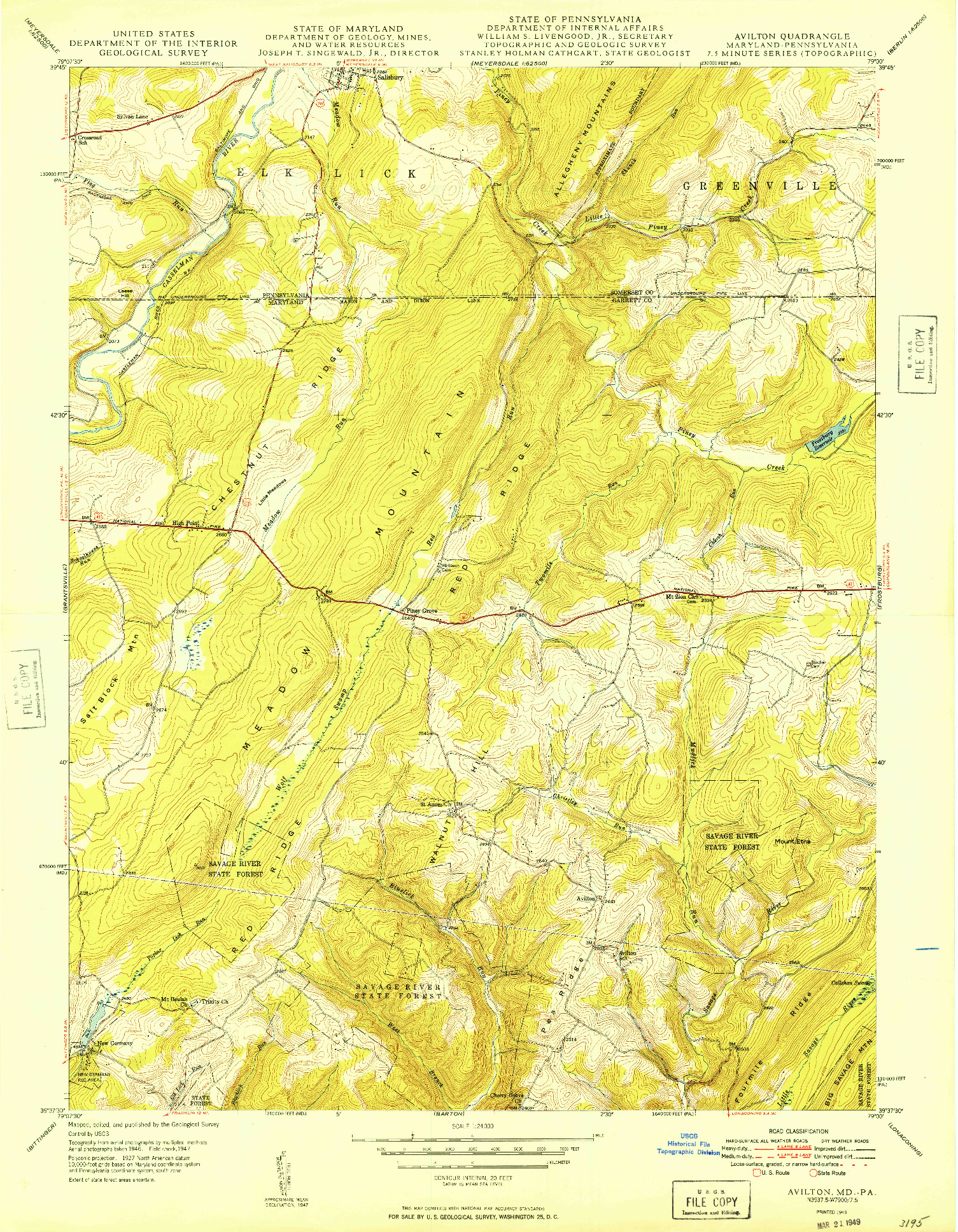 USGS 1:24000-SCALE QUADRANGLE FOR AVILTON, MD 1949