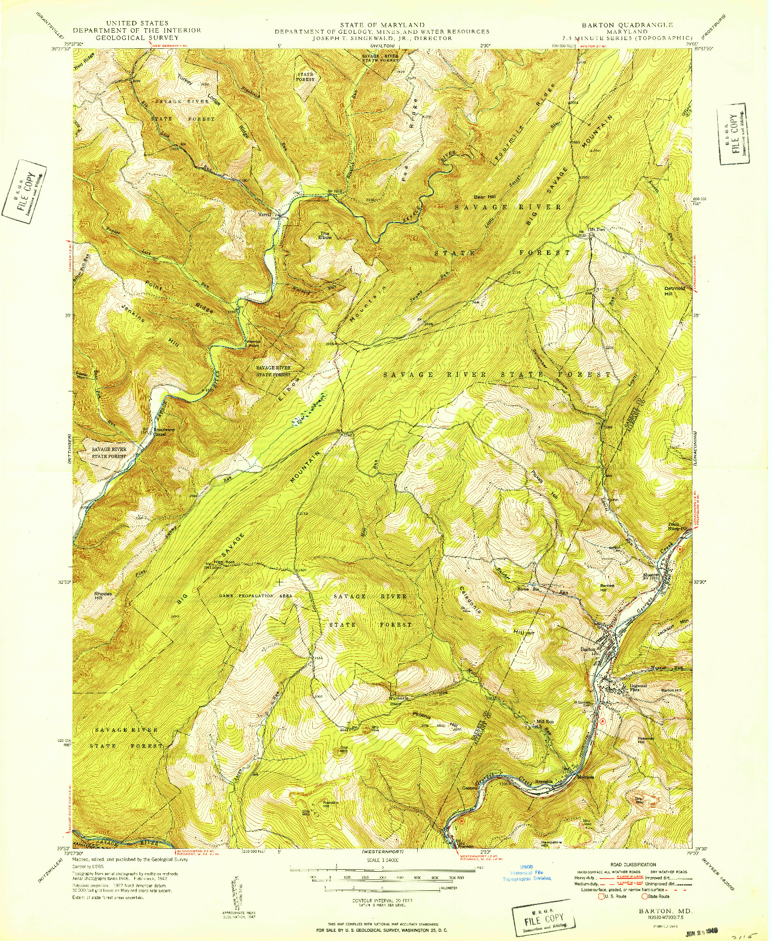 USGS 1:24000-SCALE QUADRANGLE FOR BARTON, MD 1949