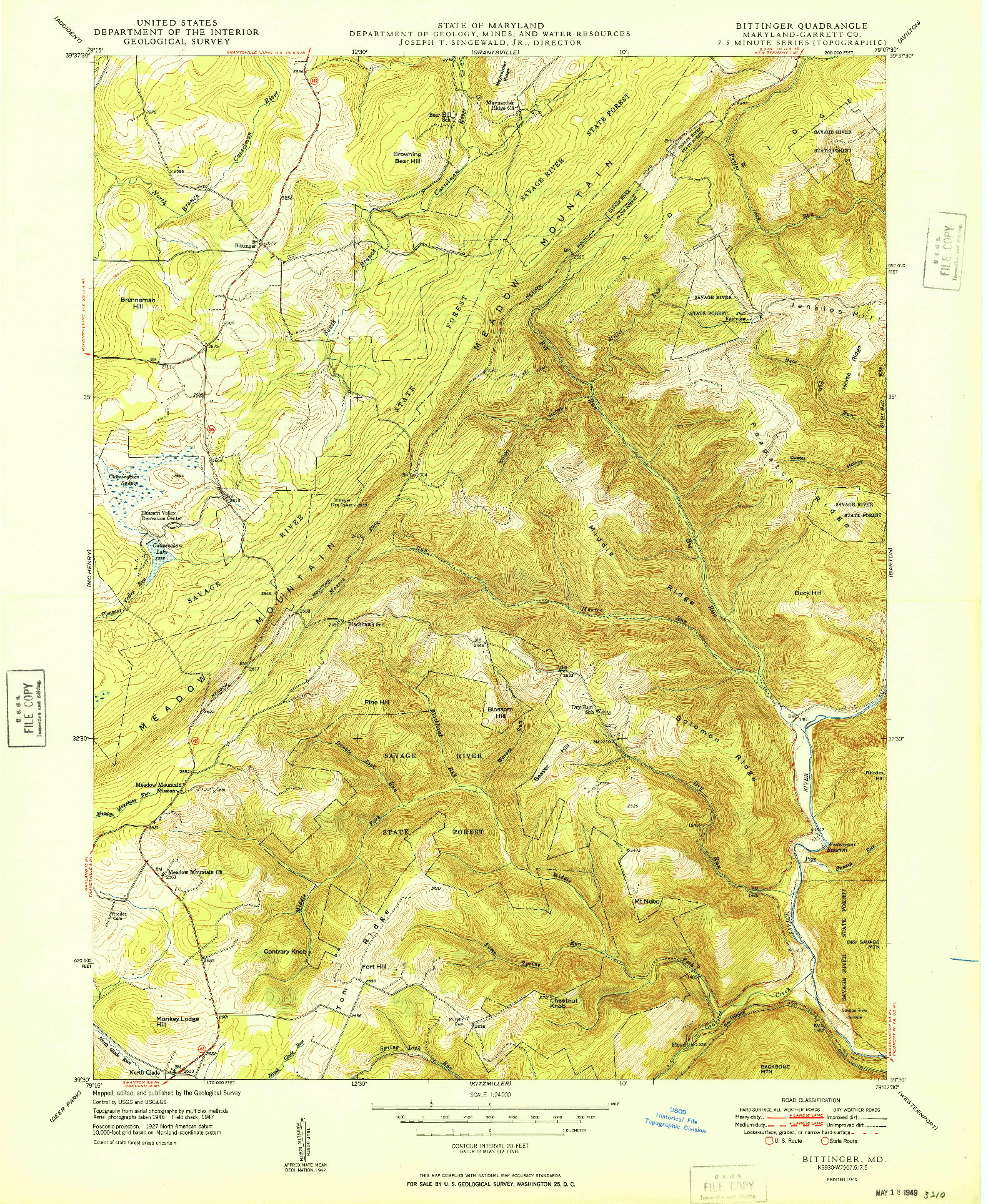 USGS 1:24000-SCALE QUADRANGLE FOR BITTINGER, MD 1949