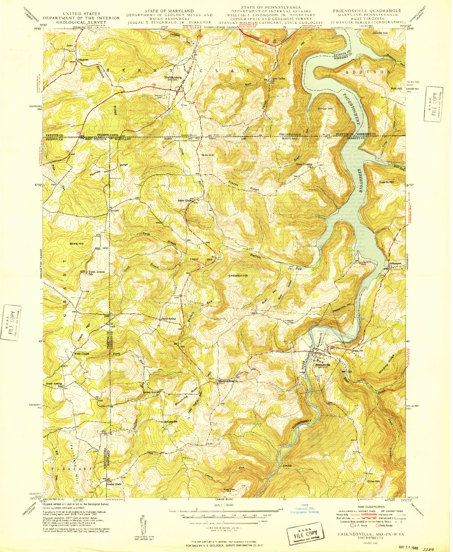 USGS 1:24000-SCALE QUADRANGLE FOR FRIENDSVILLE, MD 1949