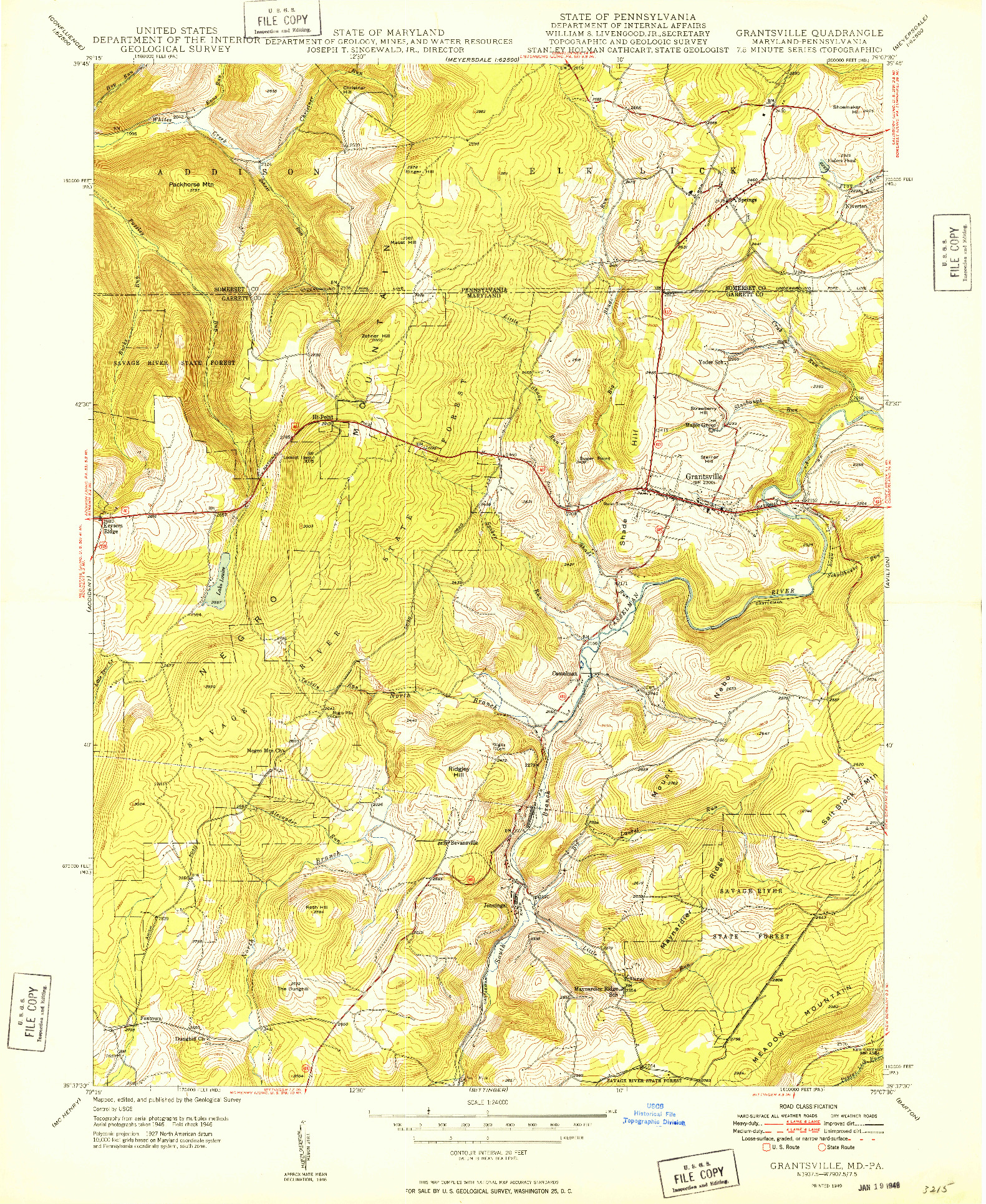 USGS 1:24000-SCALE QUADRANGLE FOR GRANTSVILLE, MD 1949