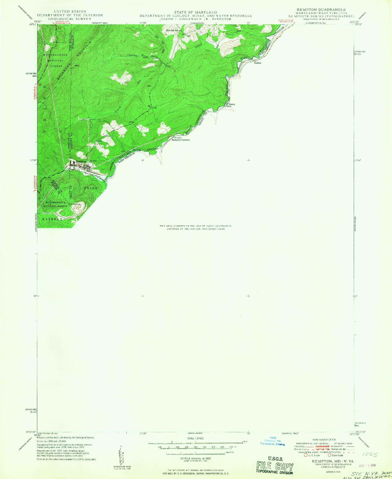 USGS 1:24000-SCALE QUADRANGLE FOR KEMPTON, MD 1949