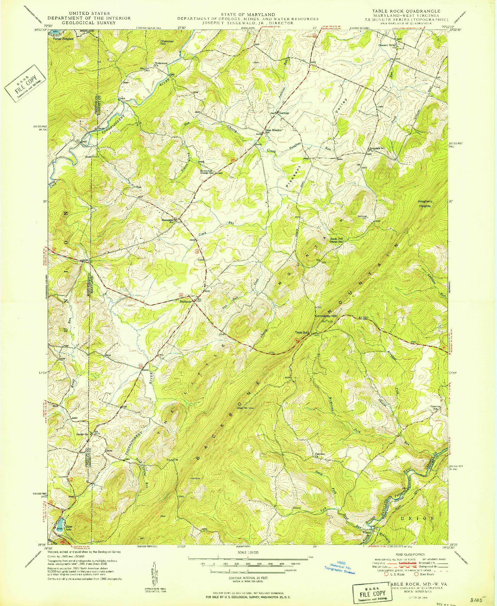USGS 1:24000-SCALE QUADRANGLE FOR TABLE ROCK, MD 1949