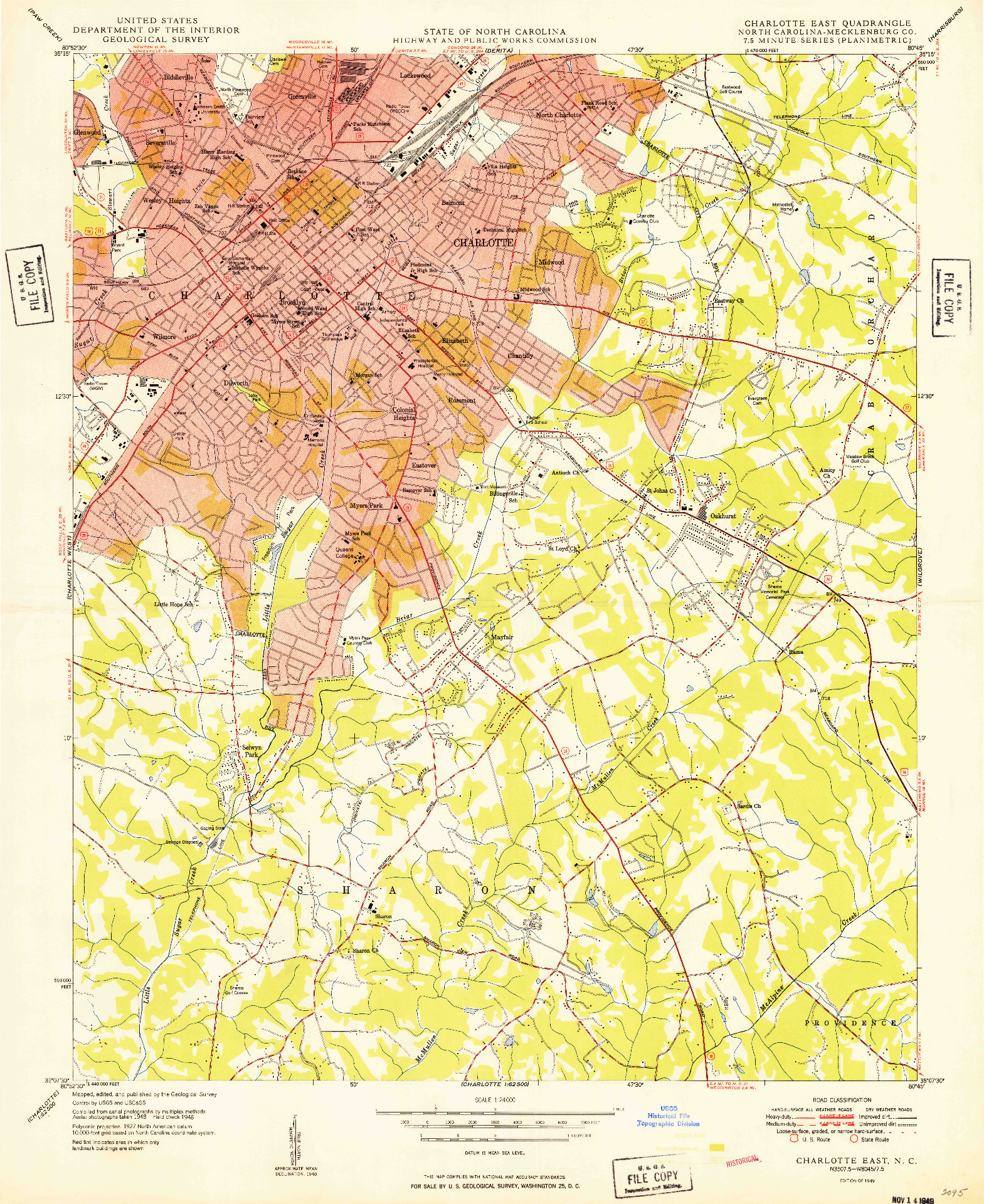 USGS 1:24000-SCALE QUADRANGLE FOR CHARLOTTE EAST, NC 1949