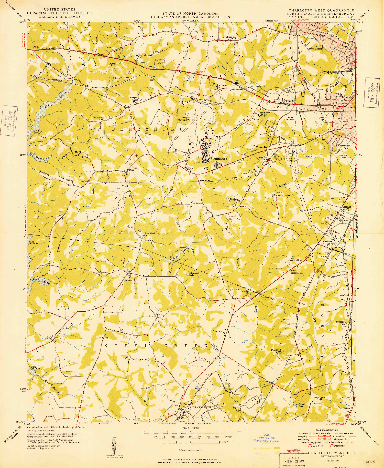 USGS 1:24000-SCALE QUADRANGLE FOR CHARLOTTE WEST, NC 1949