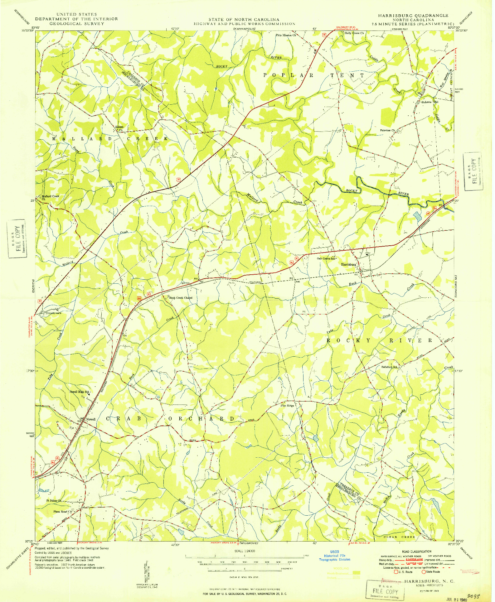 USGS 1:24000-SCALE QUADRANGLE FOR HARRISBURG, NC 1949