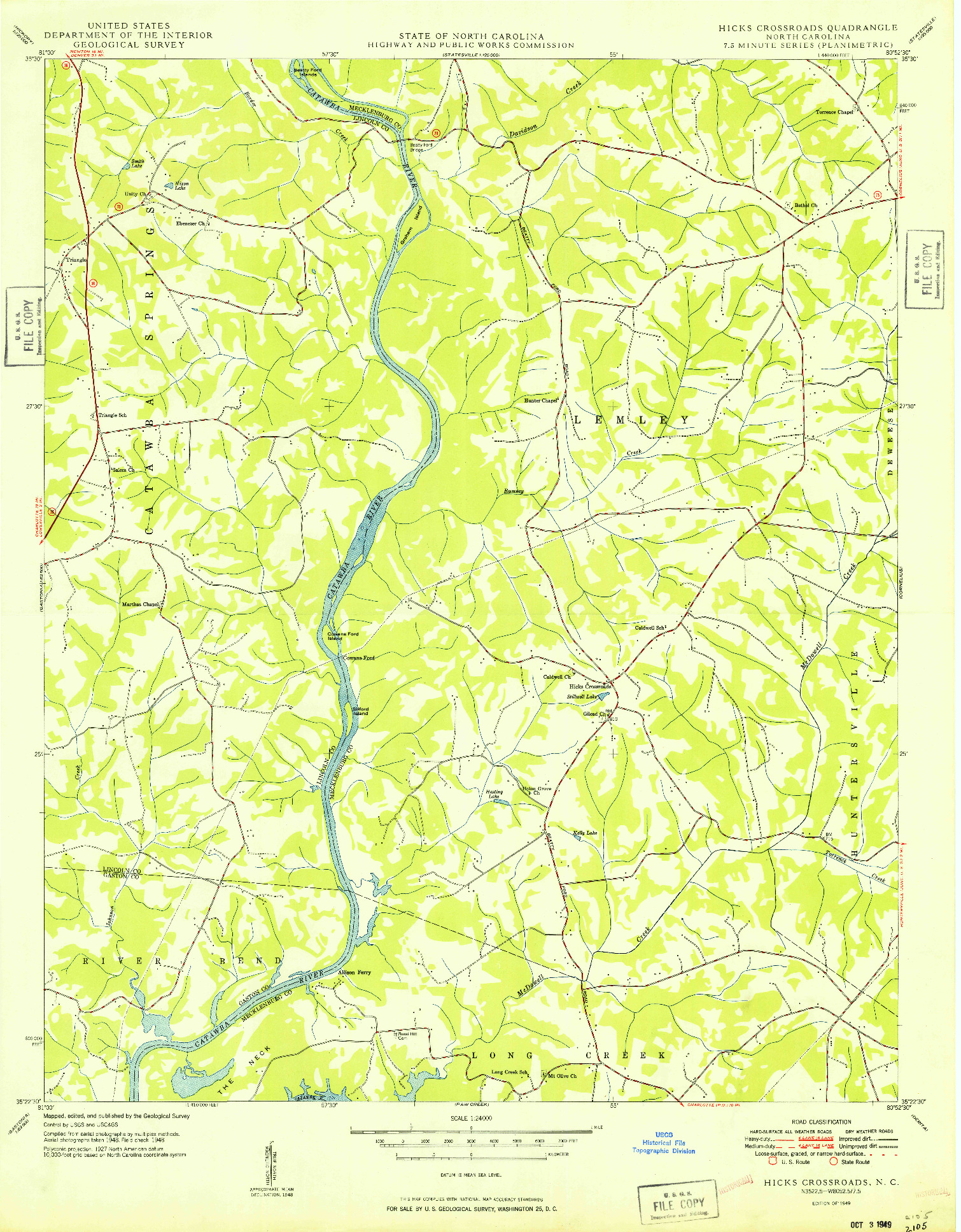 USGS 1:24000-SCALE QUADRANGLE FOR HICKS CROSSROADS, NC 1949