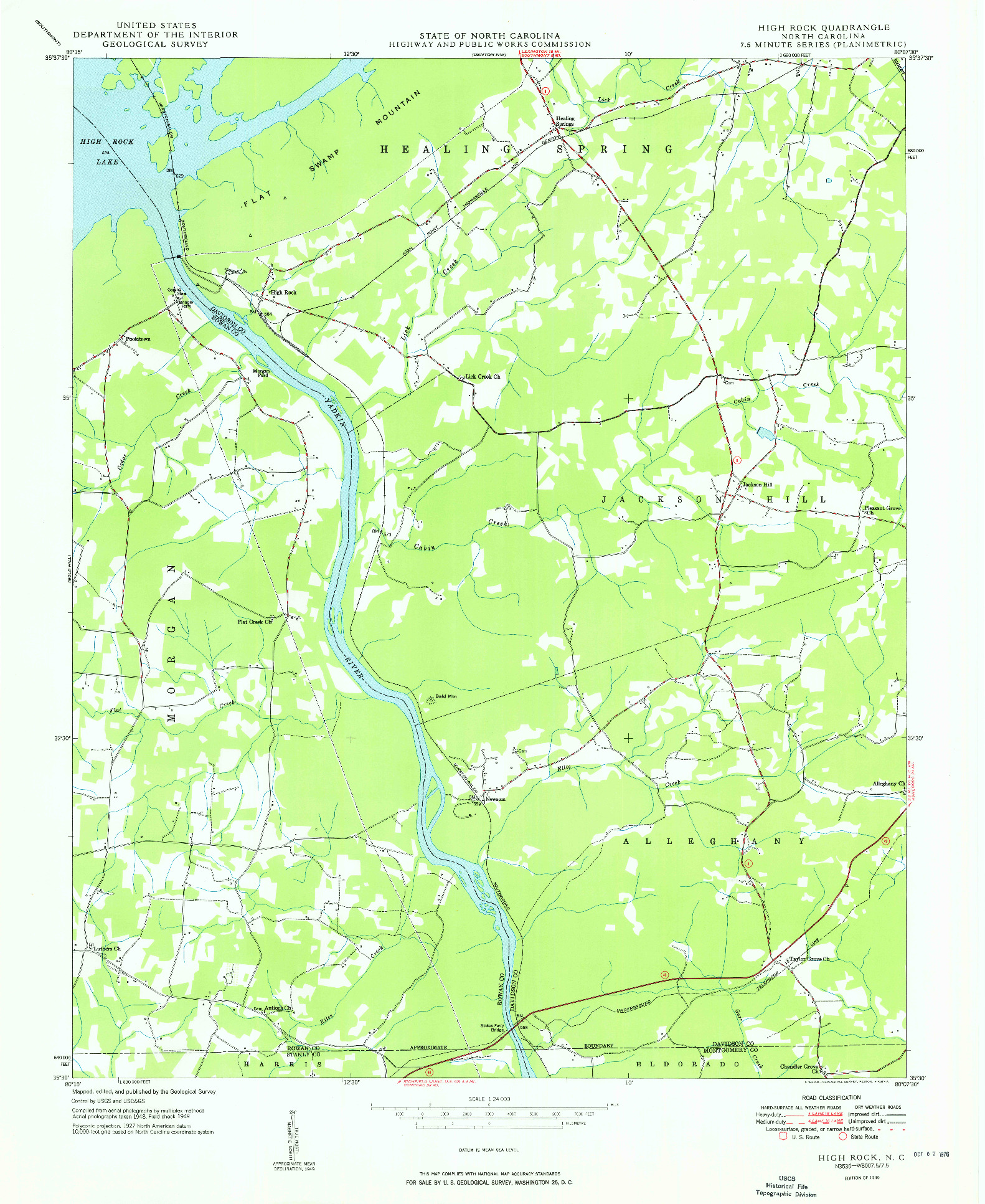 USGS 1:24000-SCALE QUADRANGLE FOR HIGH ROCK, NC 1949