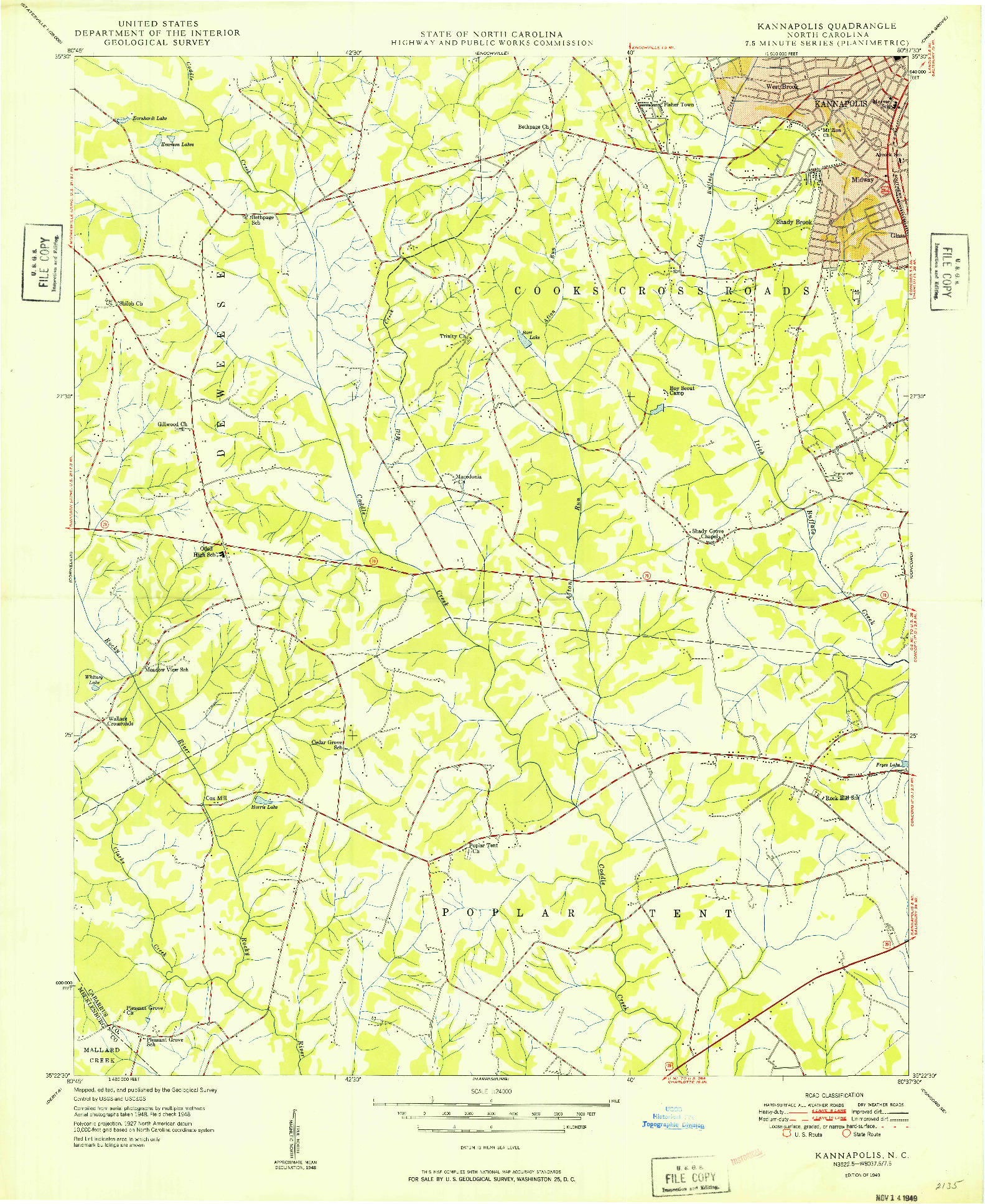 USGS 1:24000-SCALE QUADRANGLE FOR KANNAPOLIS, NC 1949