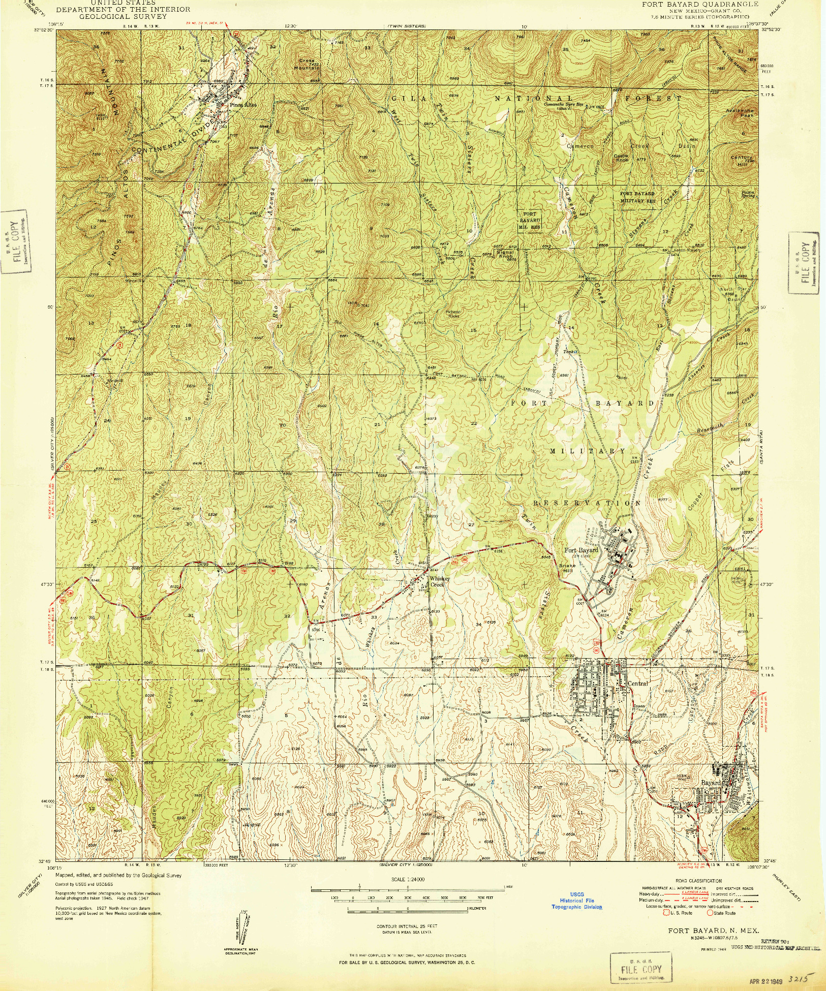 USGS 1:24000-SCALE QUADRANGLE FOR FORT BAYARD, NM 1949