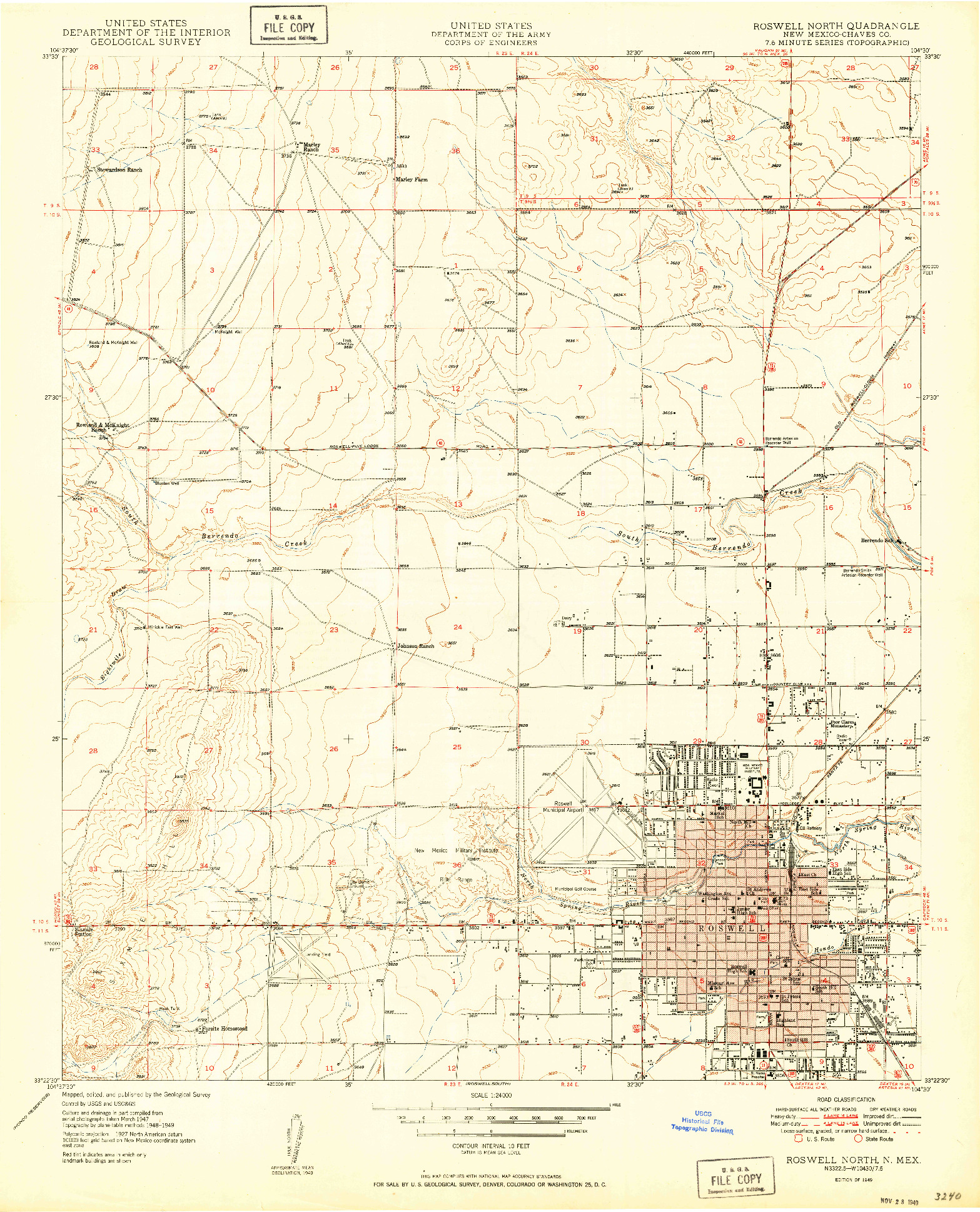 USGS 1:24000-SCALE QUADRANGLE FOR ROSWELL NORTH, NM 1949