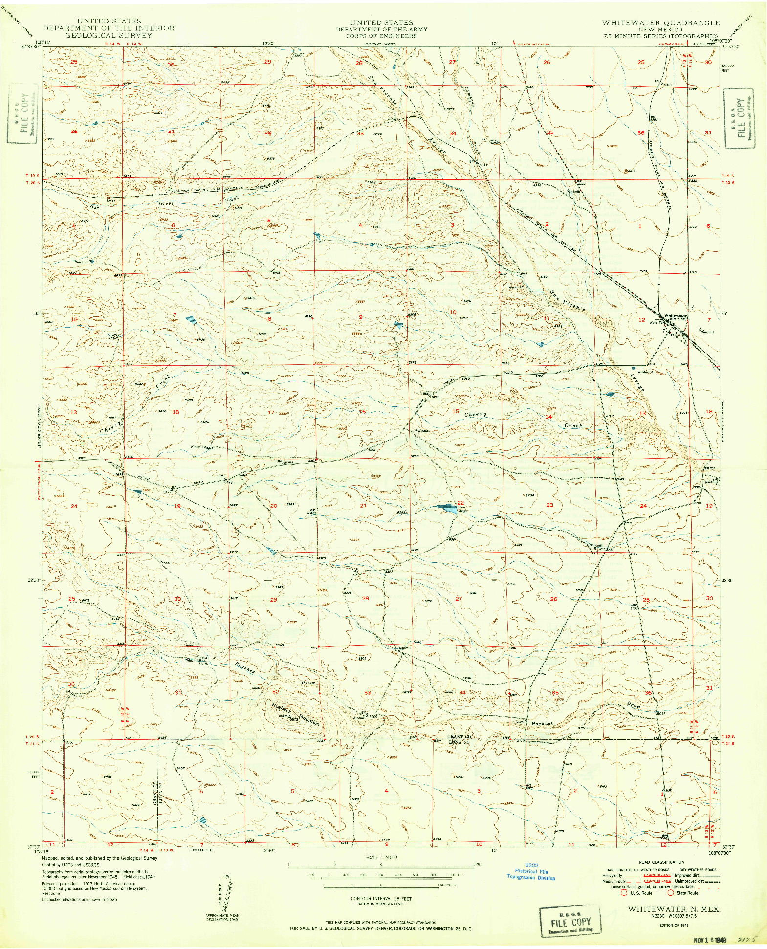 USGS 1:24000-SCALE QUADRANGLE FOR WHITEWATER, NM 1949
