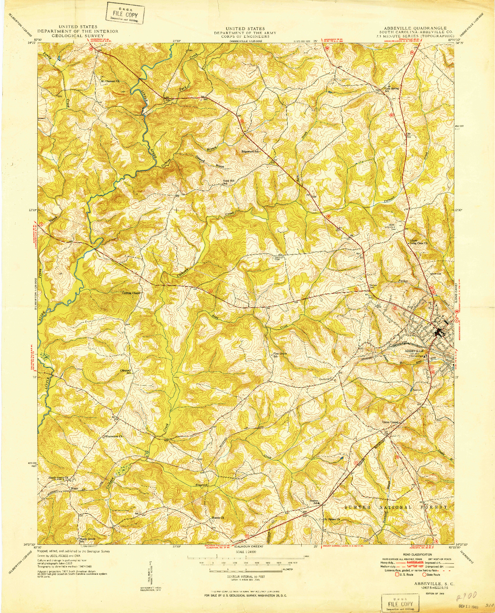 USGS 1:24000-SCALE QUADRANGLE FOR ABBEVILLE, SC 1949