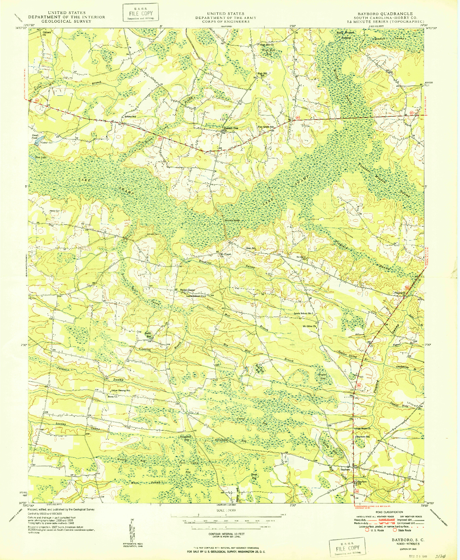 USGS 1:24000-SCALE QUADRANGLE FOR BAYBORO, SC 1949