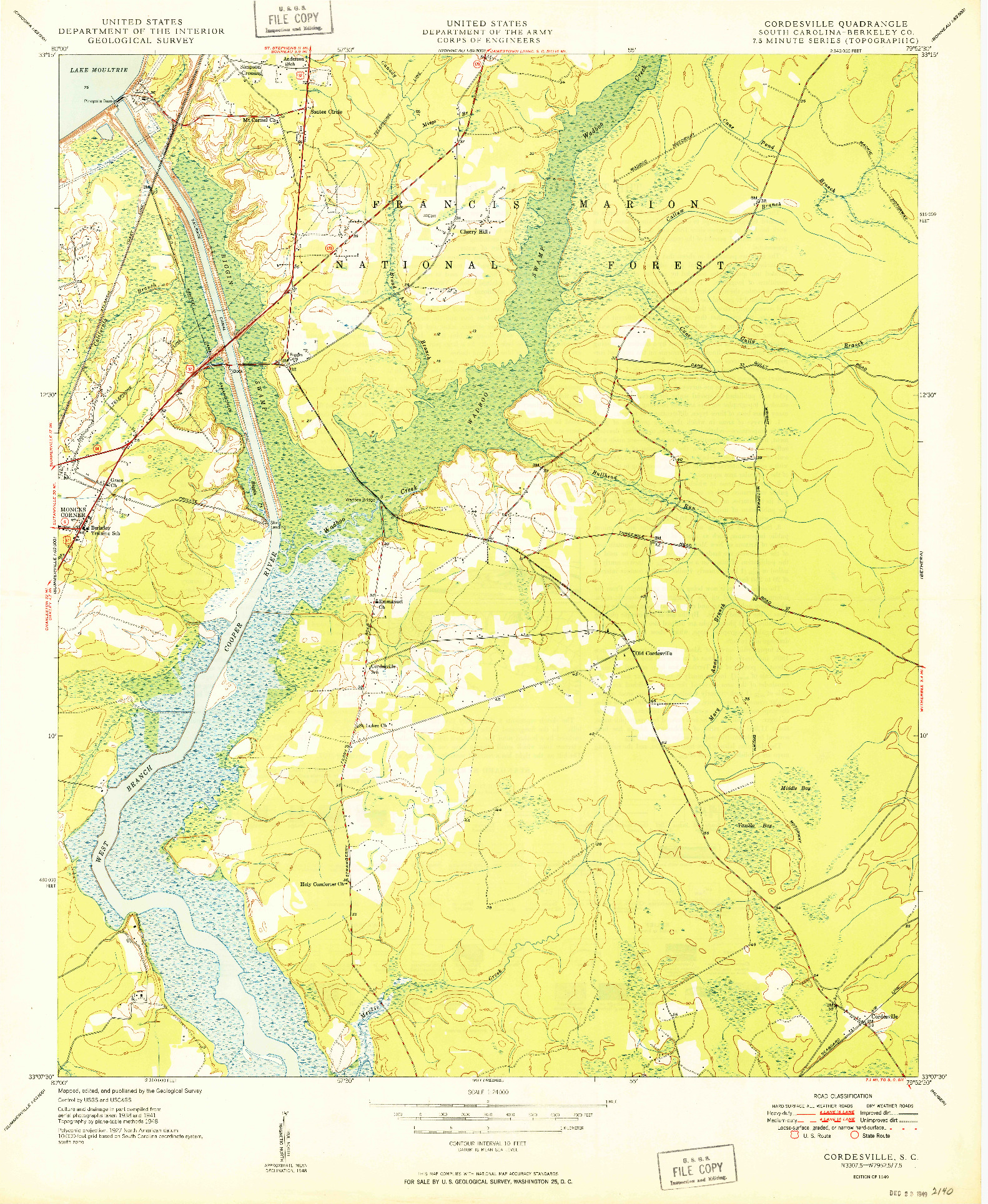 USGS 1:24000-SCALE QUADRANGLE FOR CORDESVILLE, SC 1949