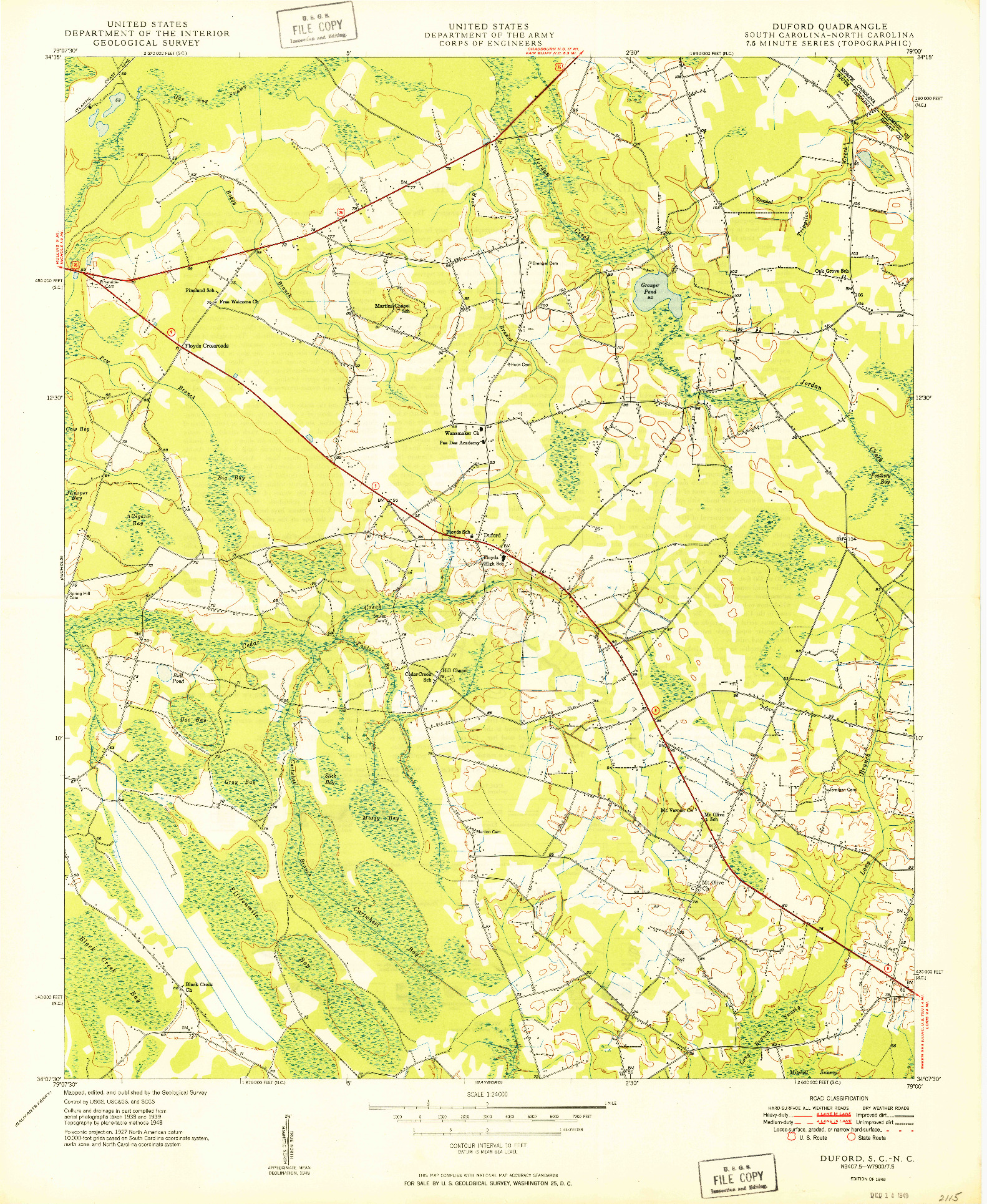 USGS 1:24000-SCALE QUADRANGLE FOR DUFORD, SC 1949