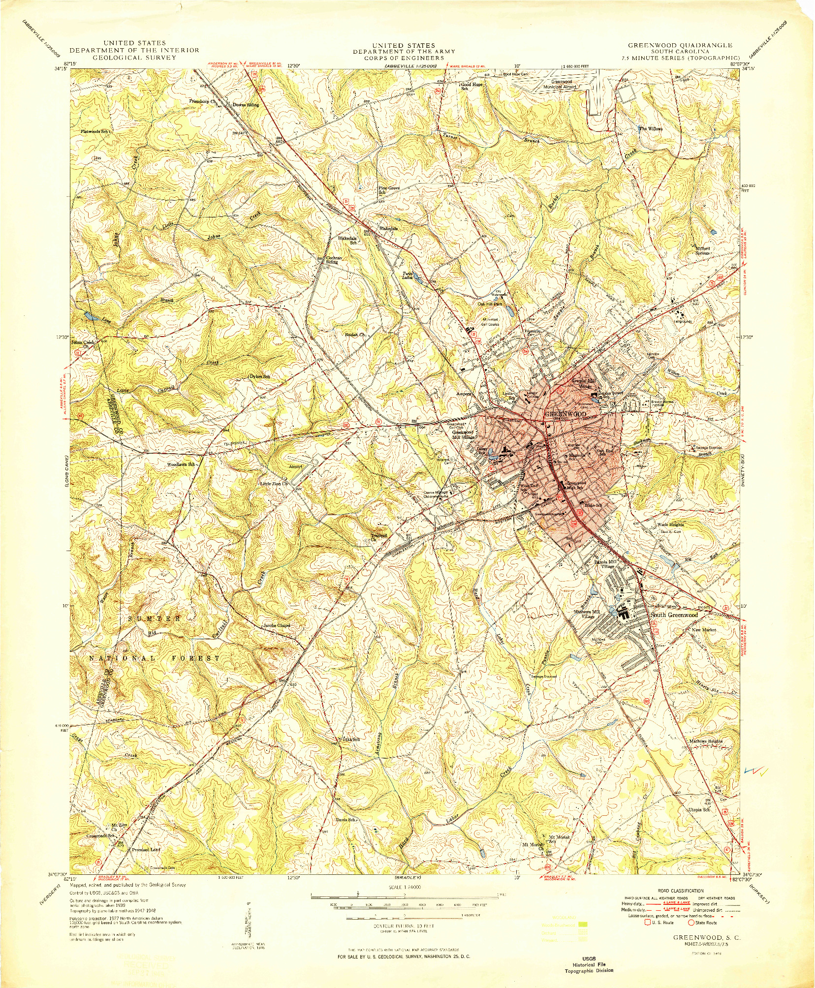 USGS 1:24000-SCALE QUADRANGLE FOR GREENWOOD, SC 1949