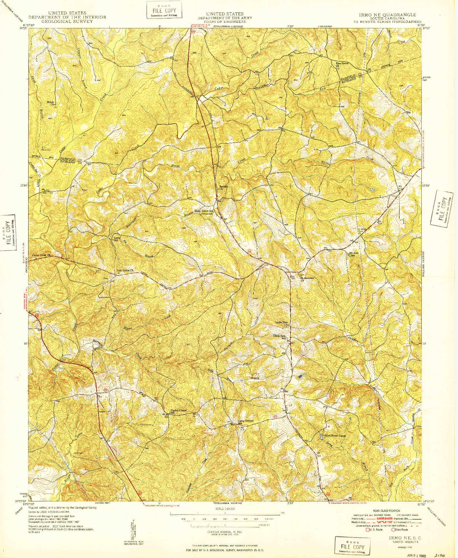 USGS 1:24000-SCALE QUADRANGLE FOR IRMO NE, SC 1949