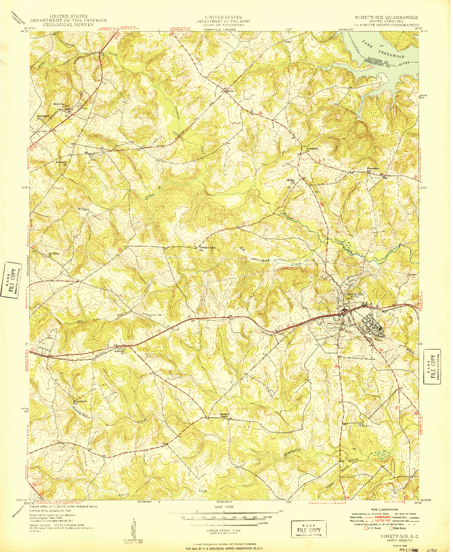 USGS 1:24000-SCALE QUADRANGLE FOR NINETY-SIX, SC 1949