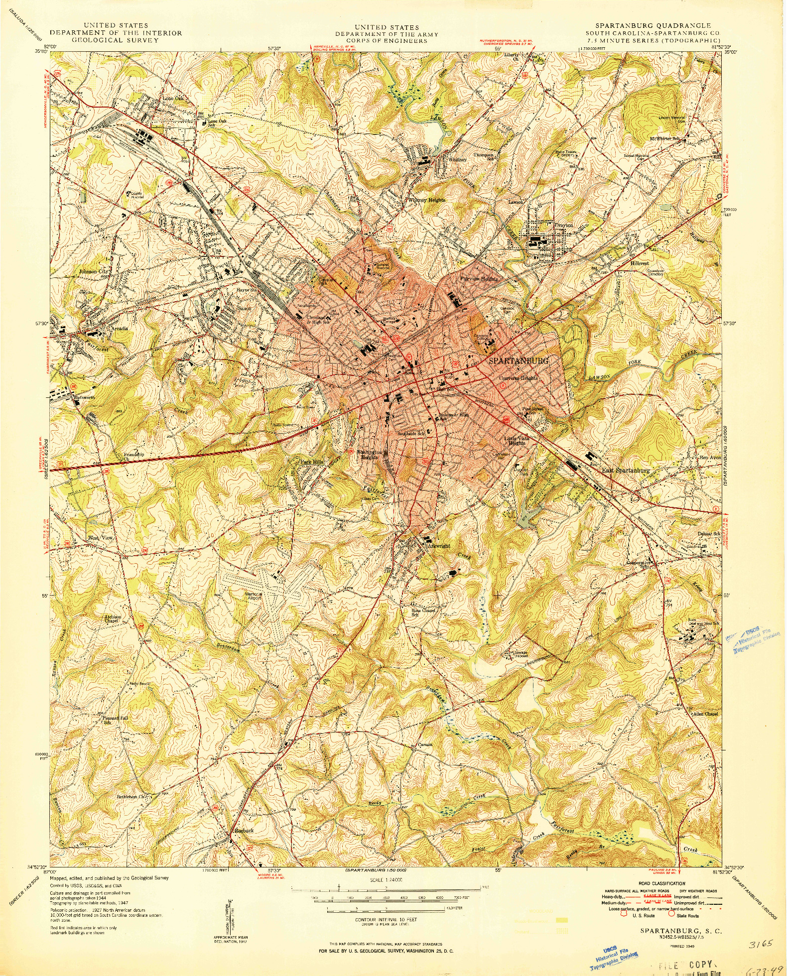 USGS 1:24000-SCALE QUADRANGLE FOR SPARTANBURG, SC 1949