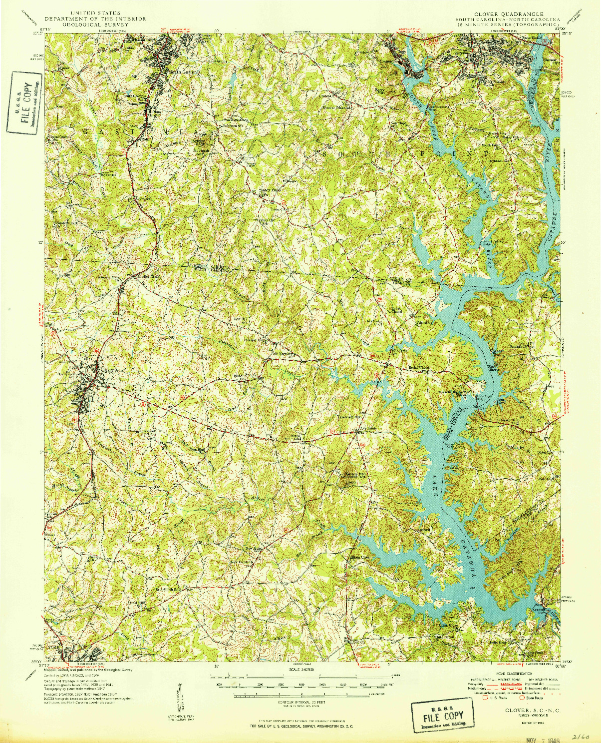 USGS 1:62500-SCALE QUADRANGLE FOR CLOVER, SC 1949