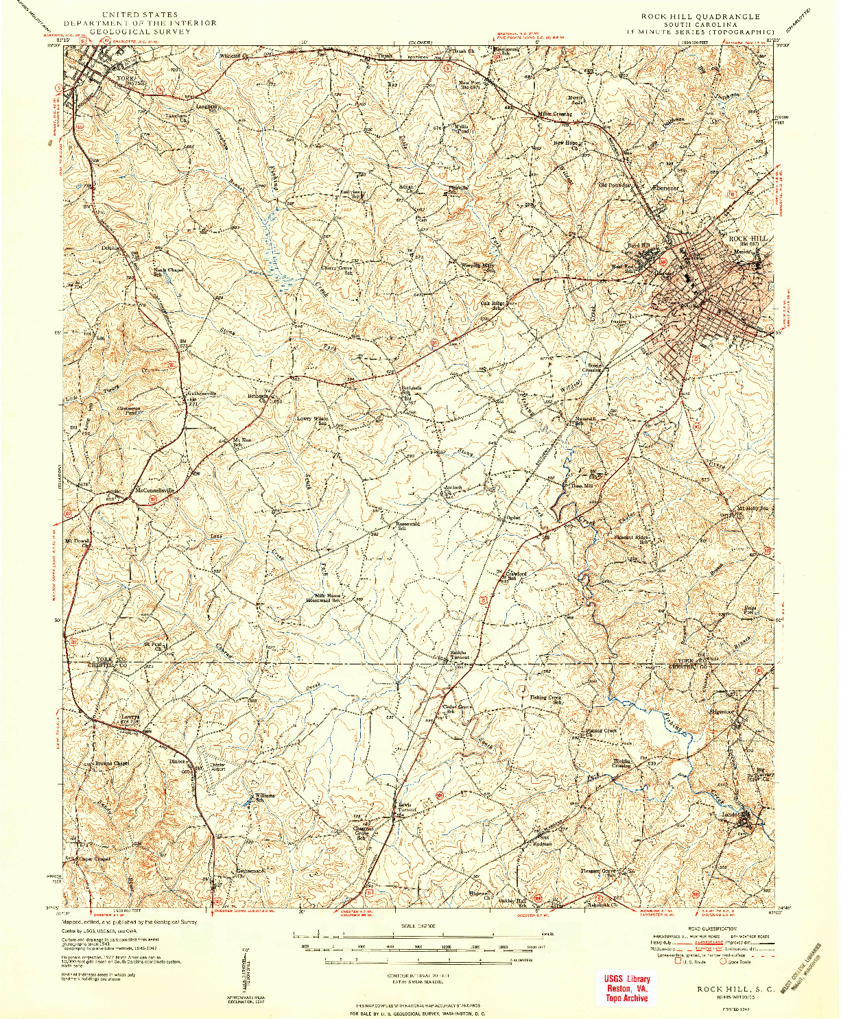USGS 1:62500-SCALE QUADRANGLE FOR ROCK HILL, SC 1949