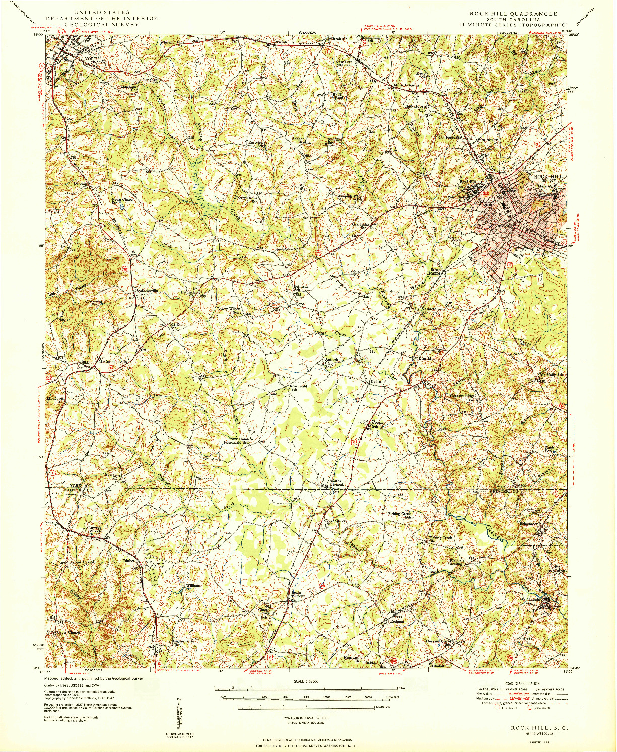 USGS 1:62500-SCALE QUADRANGLE FOR ROCK HILL, SC 1949