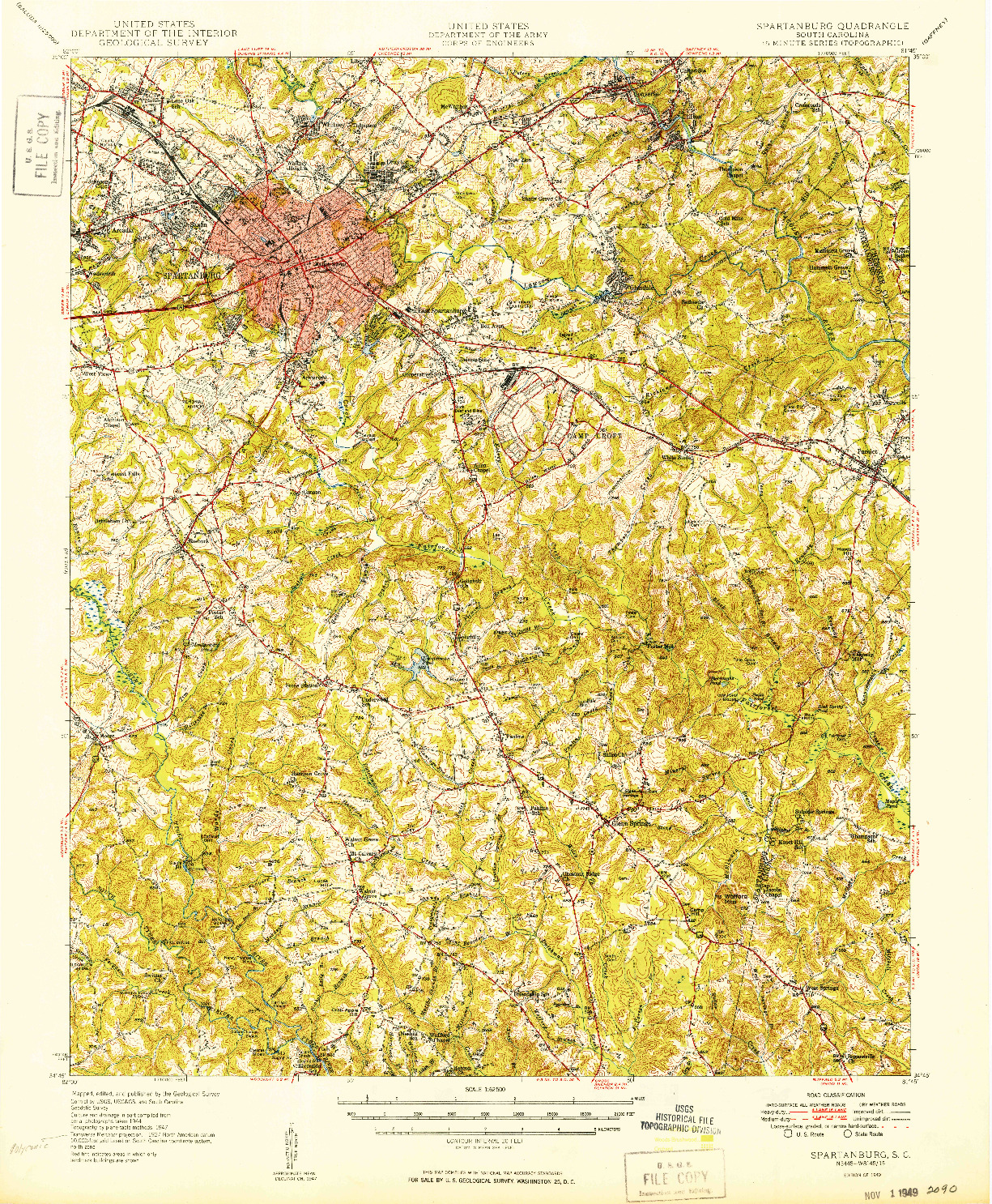 USGS 1:62500-SCALE QUADRANGLE FOR SPARTANBURG, SC 1949