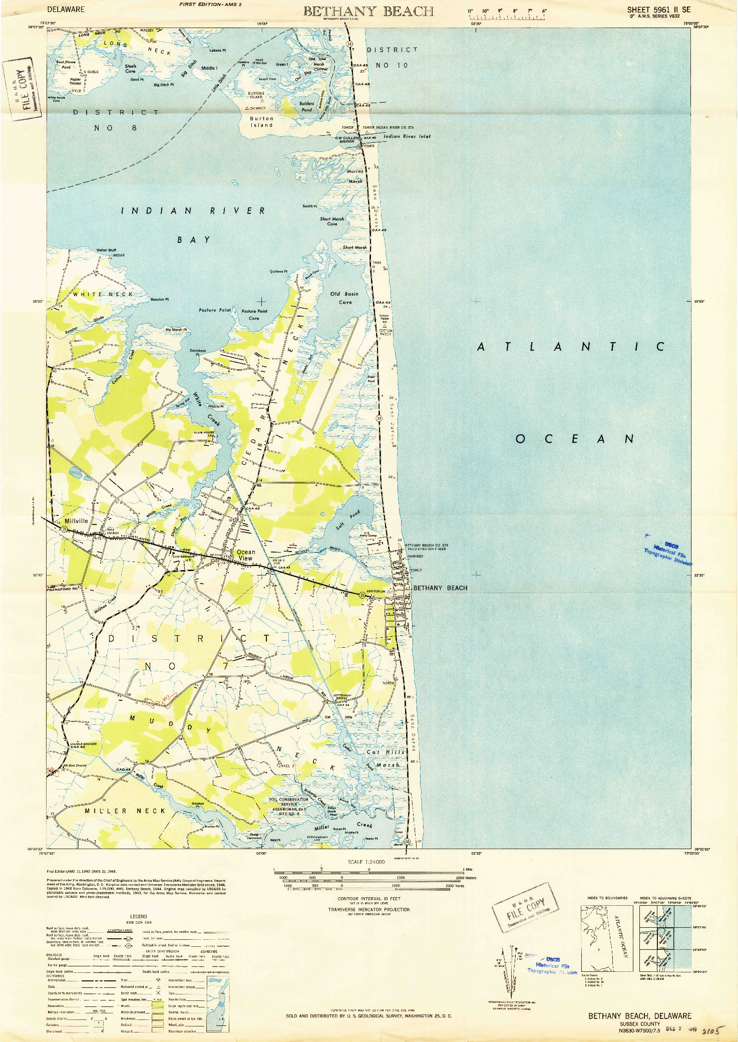 USGS 1:24000-SCALE QUADRANGLE FOR BETHANY BEACH, DE 1943