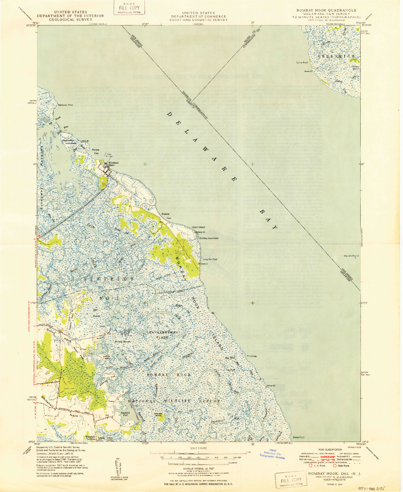 USGS 1:24000-SCALE QUADRANGLE FOR BOMBAY HOOK, DE 1949