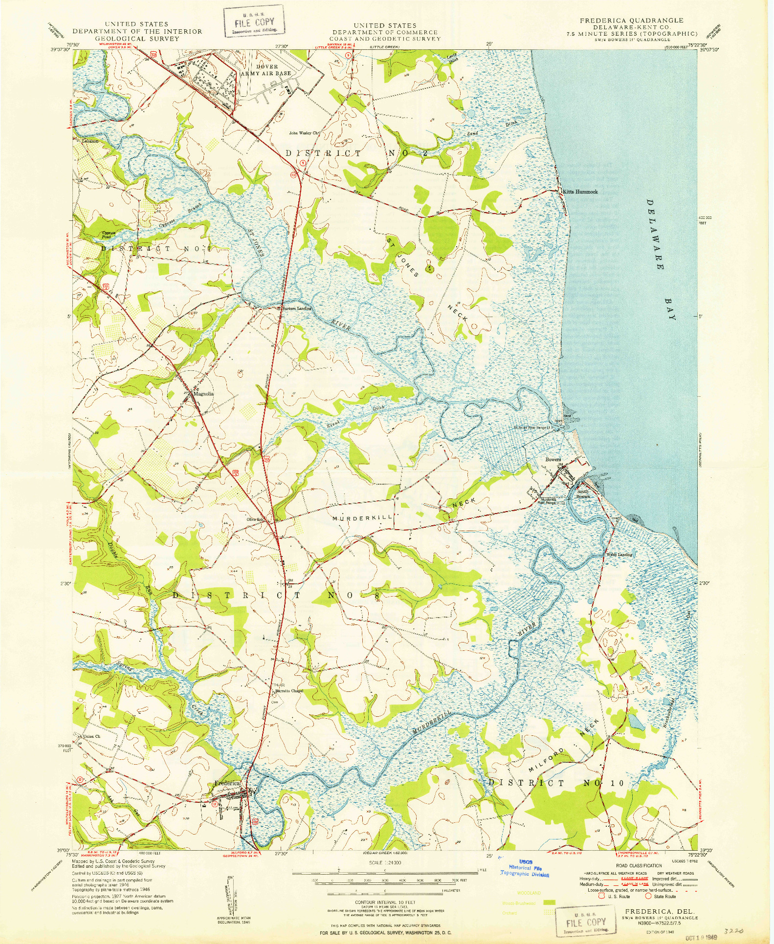 USGS 1:24000-SCALE QUADRANGLE FOR FREDERICA, DE 1949