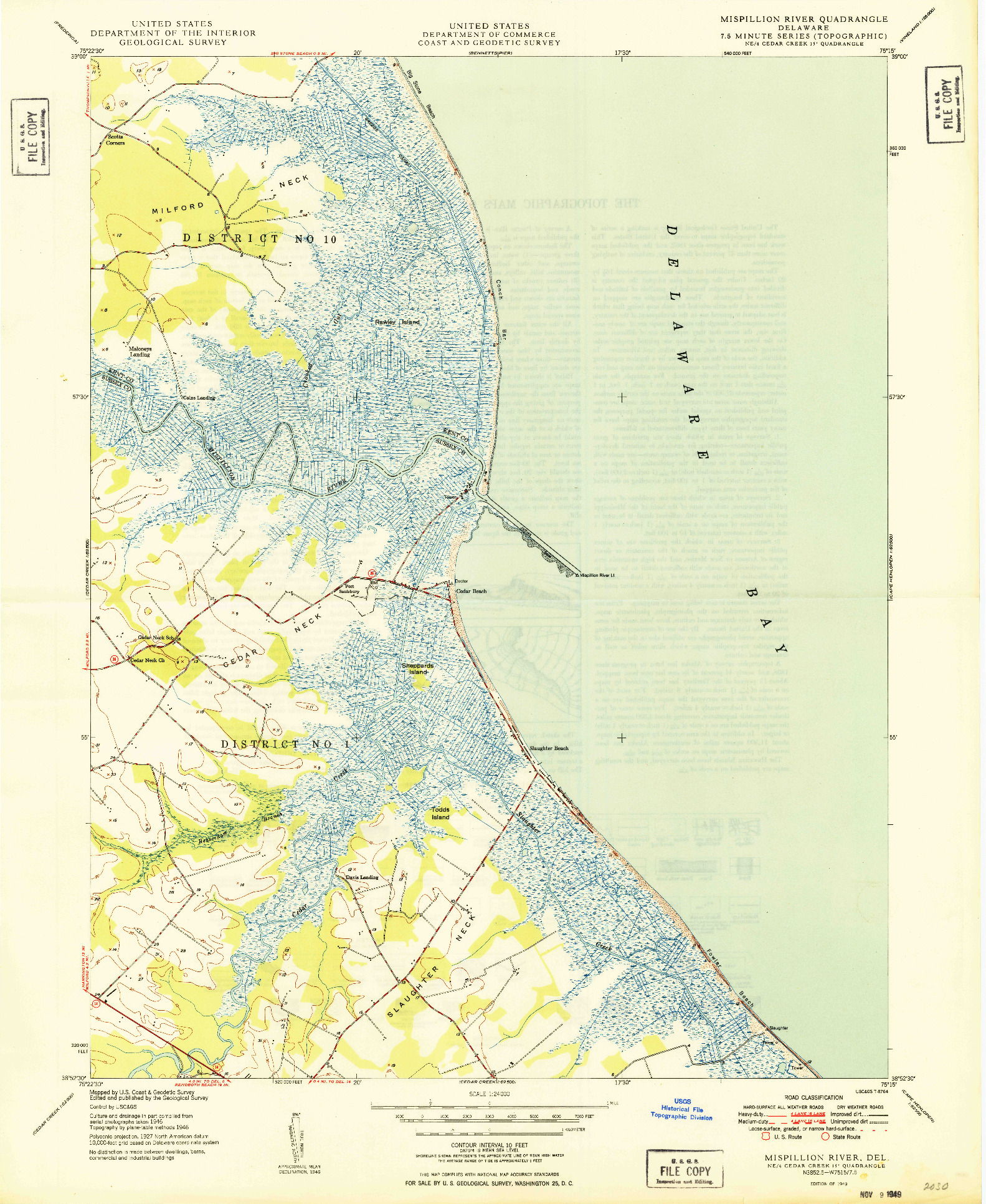 USGS 1:24000-SCALE QUADRANGLE FOR MISPILLION RIVER, DE 1949