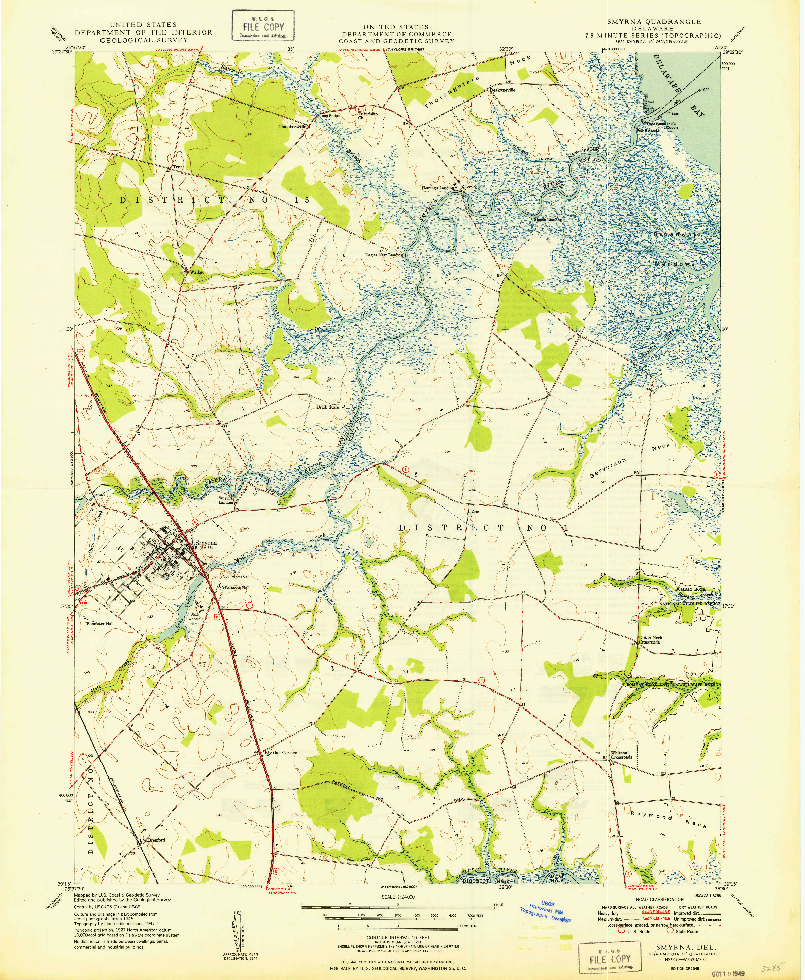 USGS 1:24000-SCALE QUADRANGLE FOR SMYRNA, DE 1949