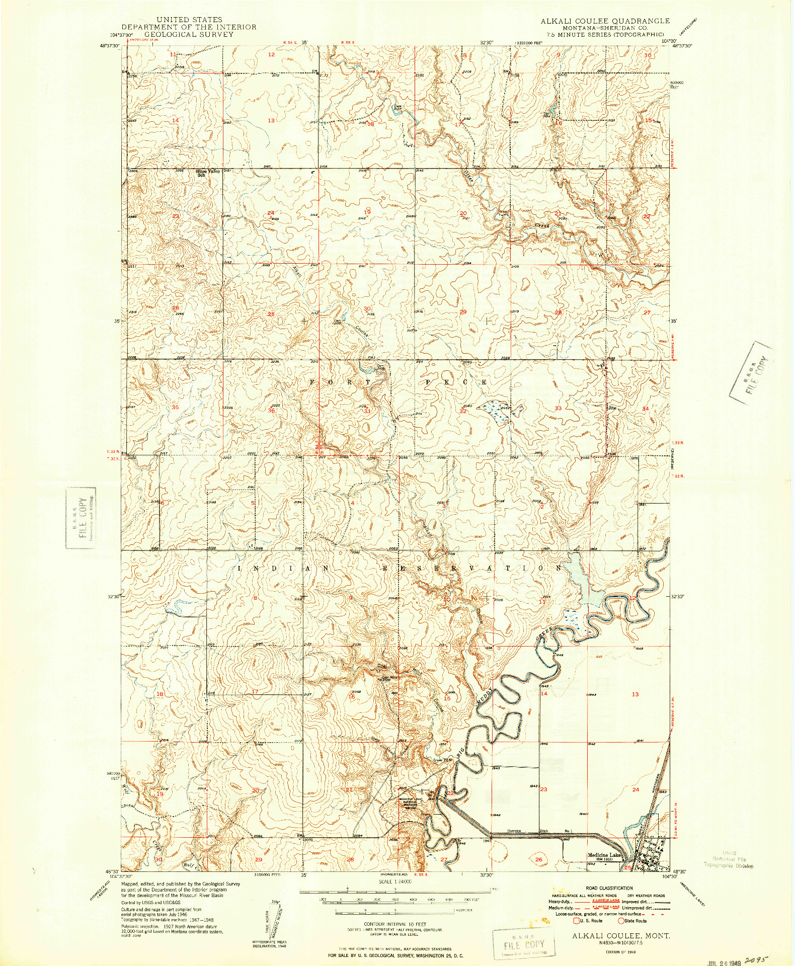 USGS 1:24000-SCALE QUADRANGLE FOR ALKALI COULEE, MT 1949