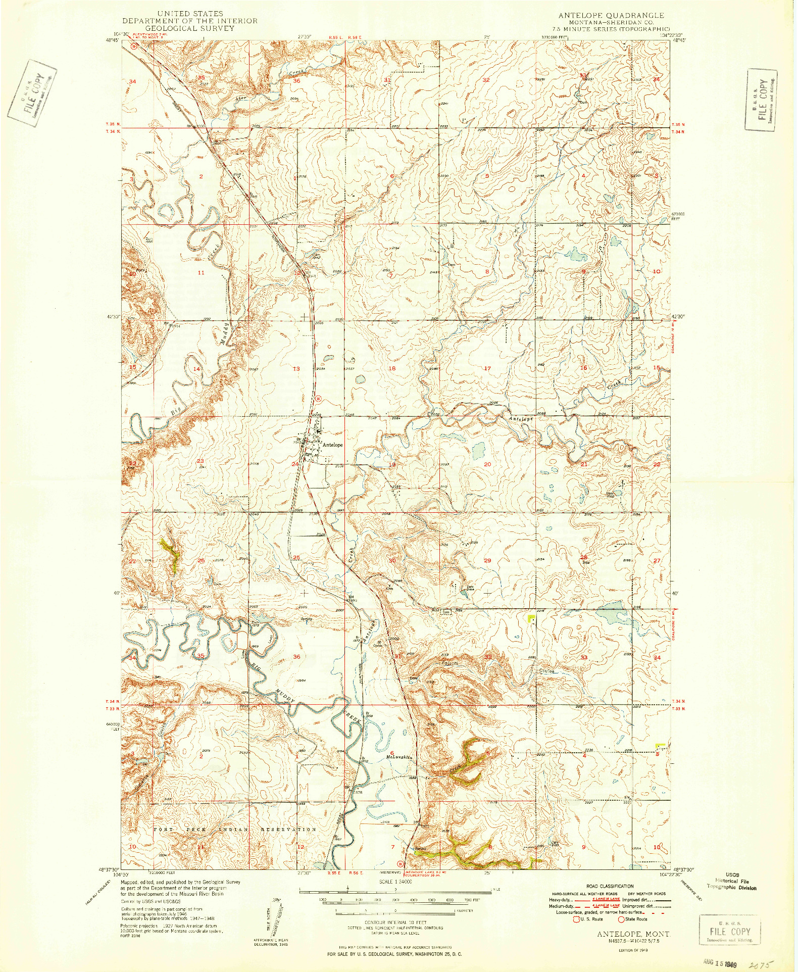 USGS 1:24000-SCALE QUADRANGLE FOR ANTELOPE, MT 1949