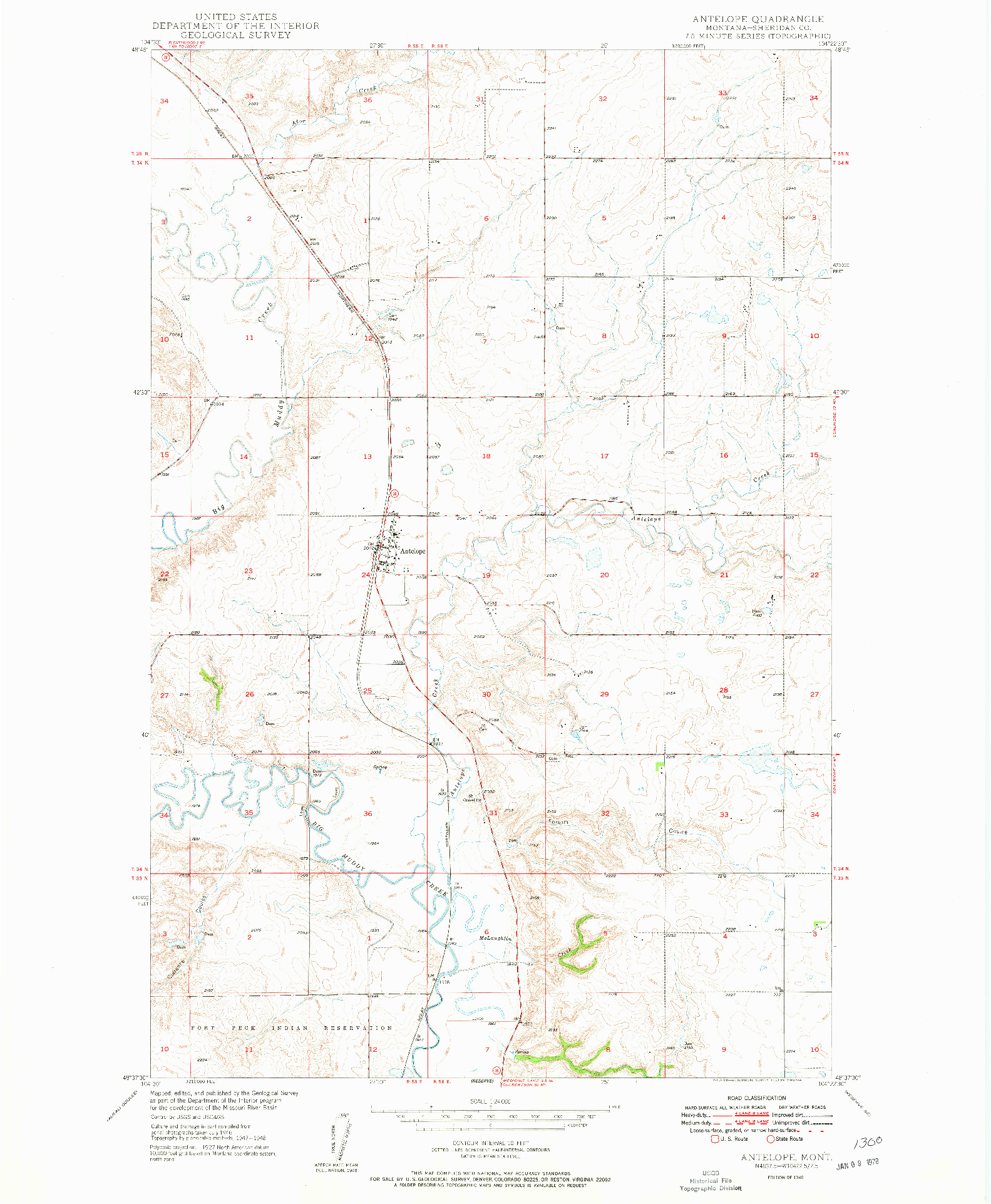 USGS 1:24000-SCALE QUADRANGLE FOR ANTELOPE, MT 1949