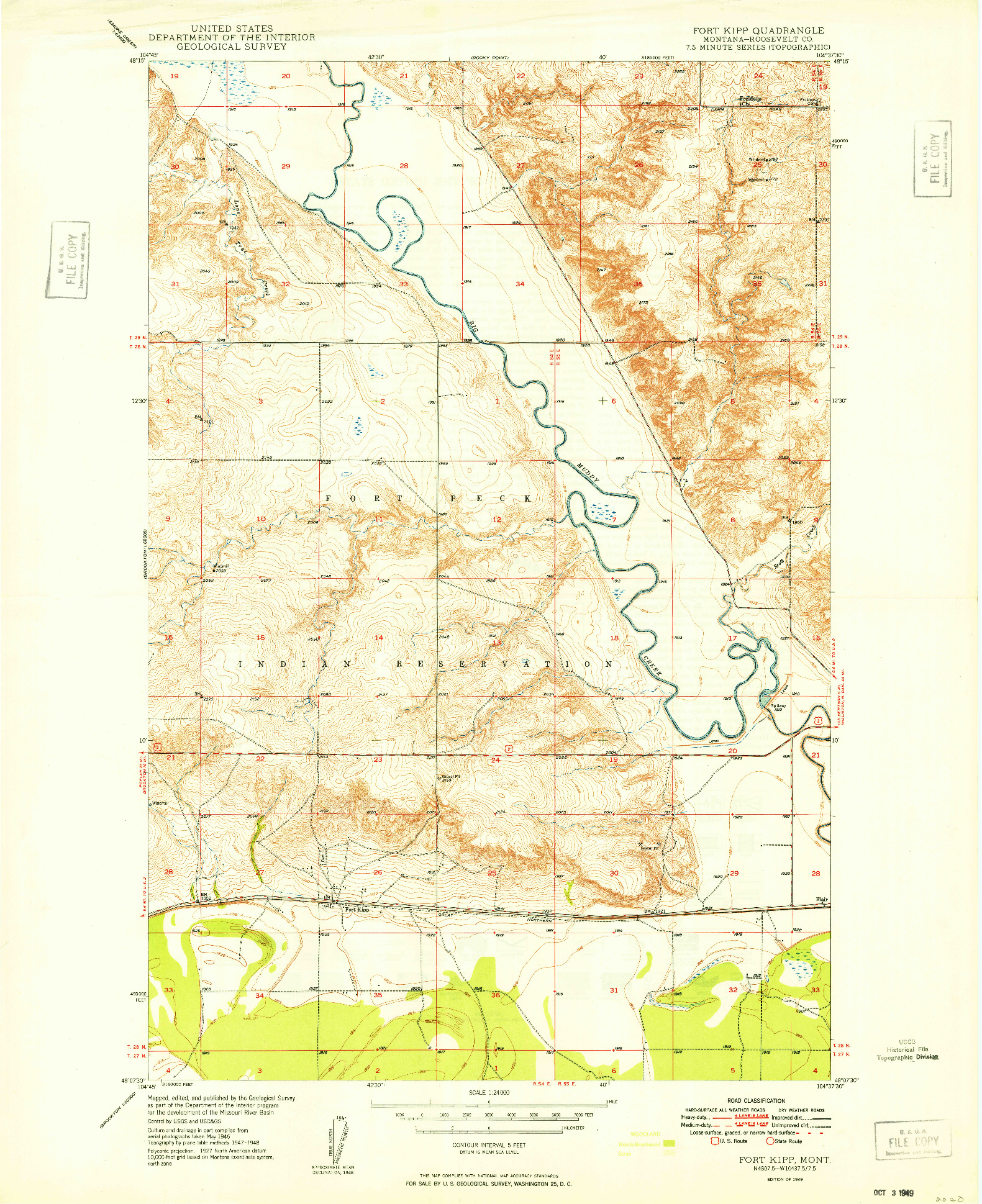 USGS 1:24000-SCALE QUADRANGLE FOR FORT KIPP, MT 1949