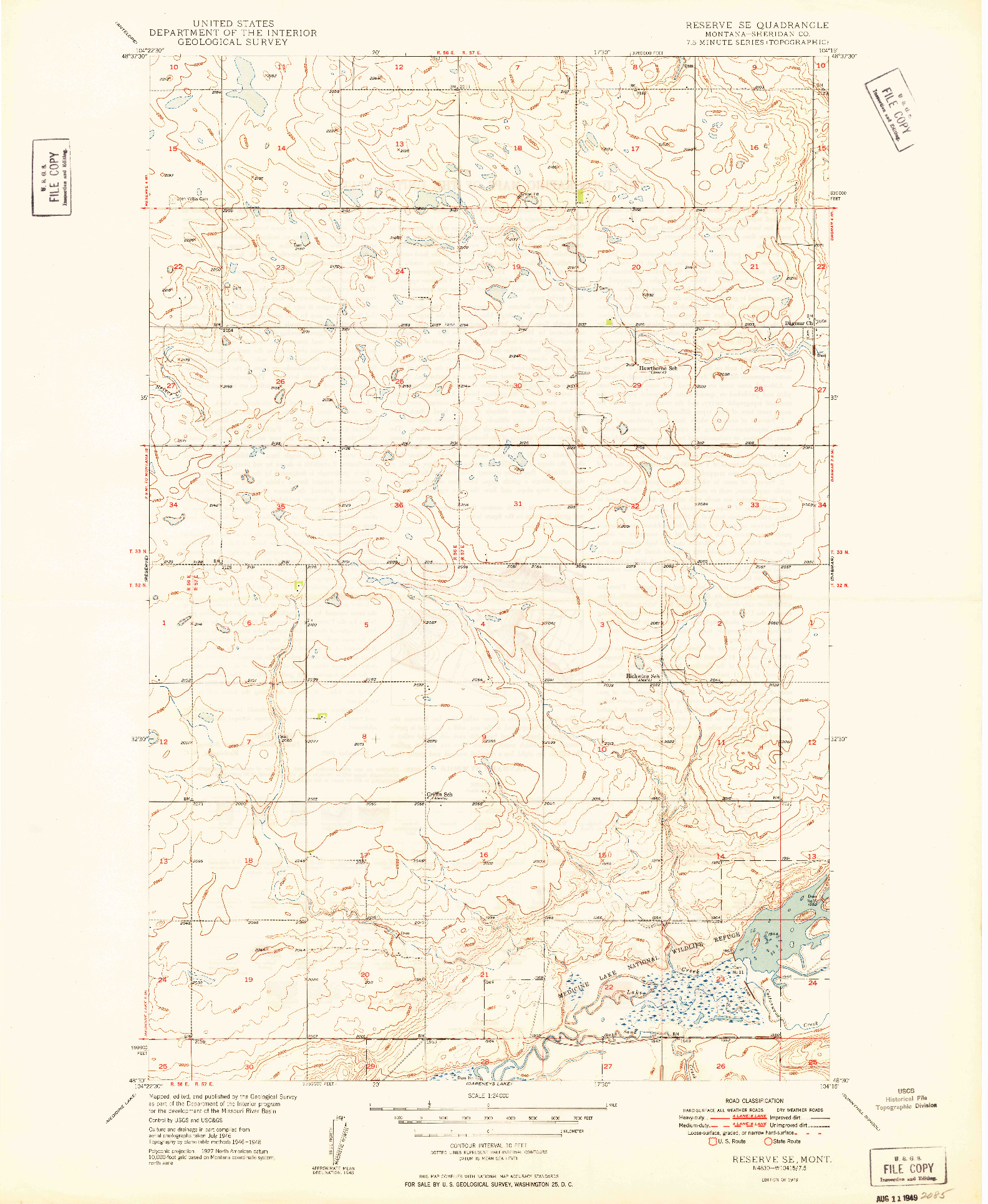 USGS 1:24000-SCALE QUADRANGLE FOR RESERVE SE, MT 1949