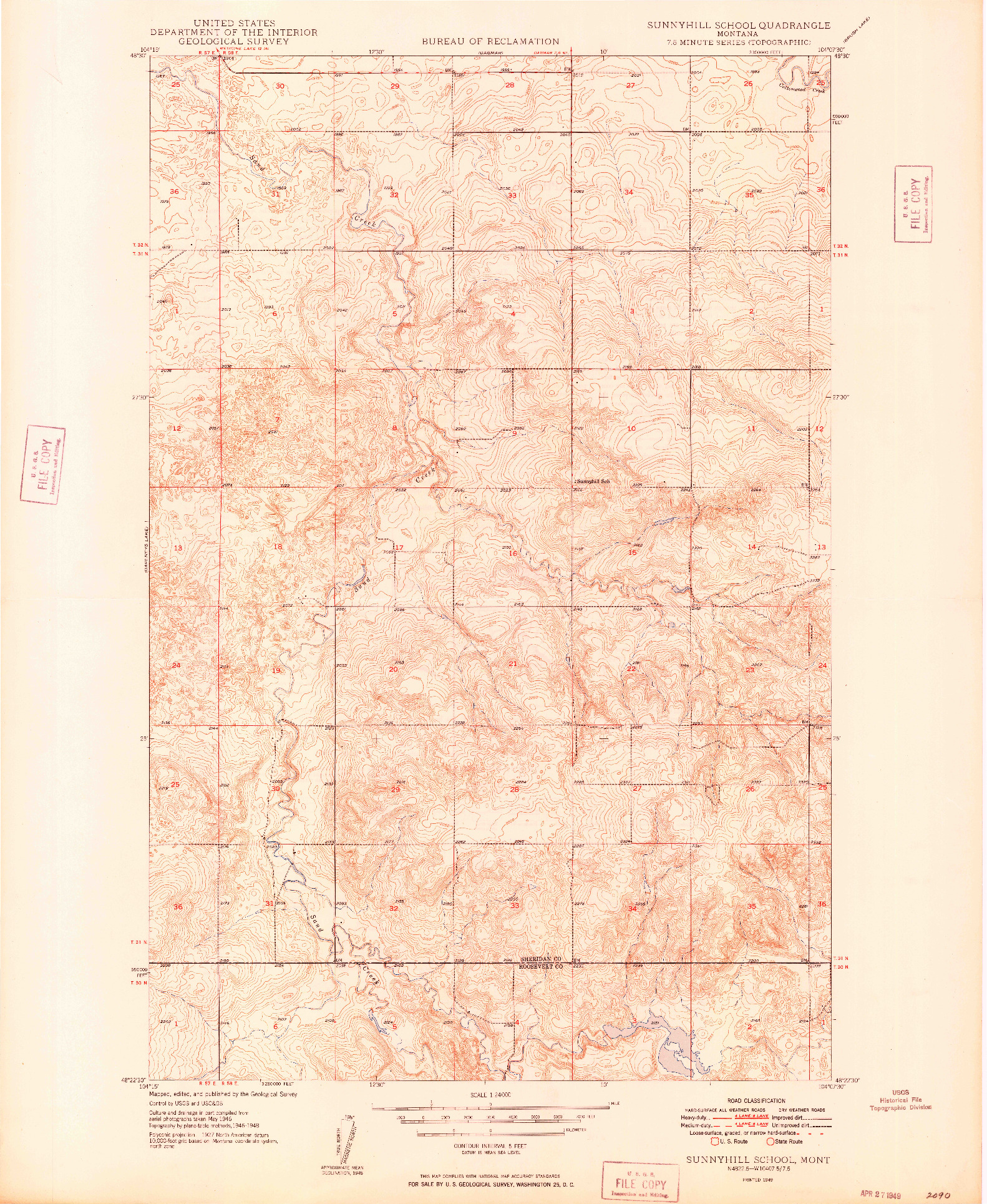 USGS 1:24000-SCALE QUADRANGLE FOR SUNNYHILL SCHOOL, MT 1949