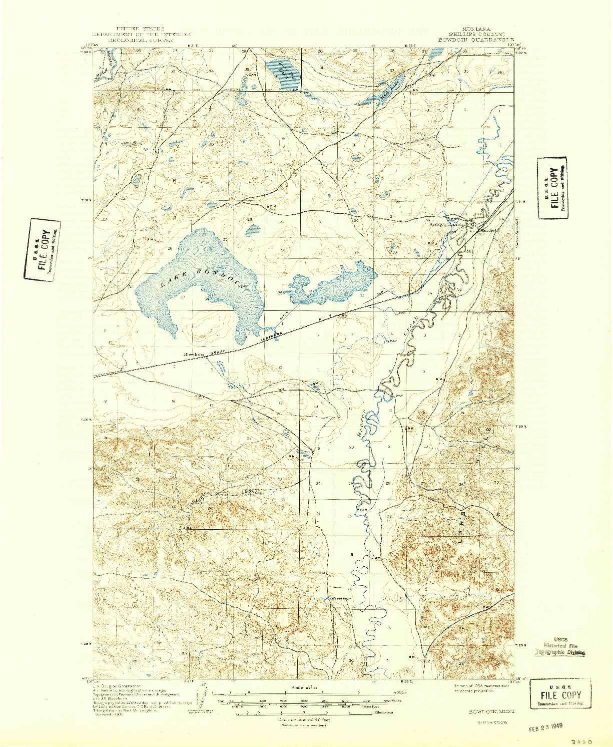 USGS 1:62500-SCALE QUADRANGLE FOR BOWDOIN, MT 1905
