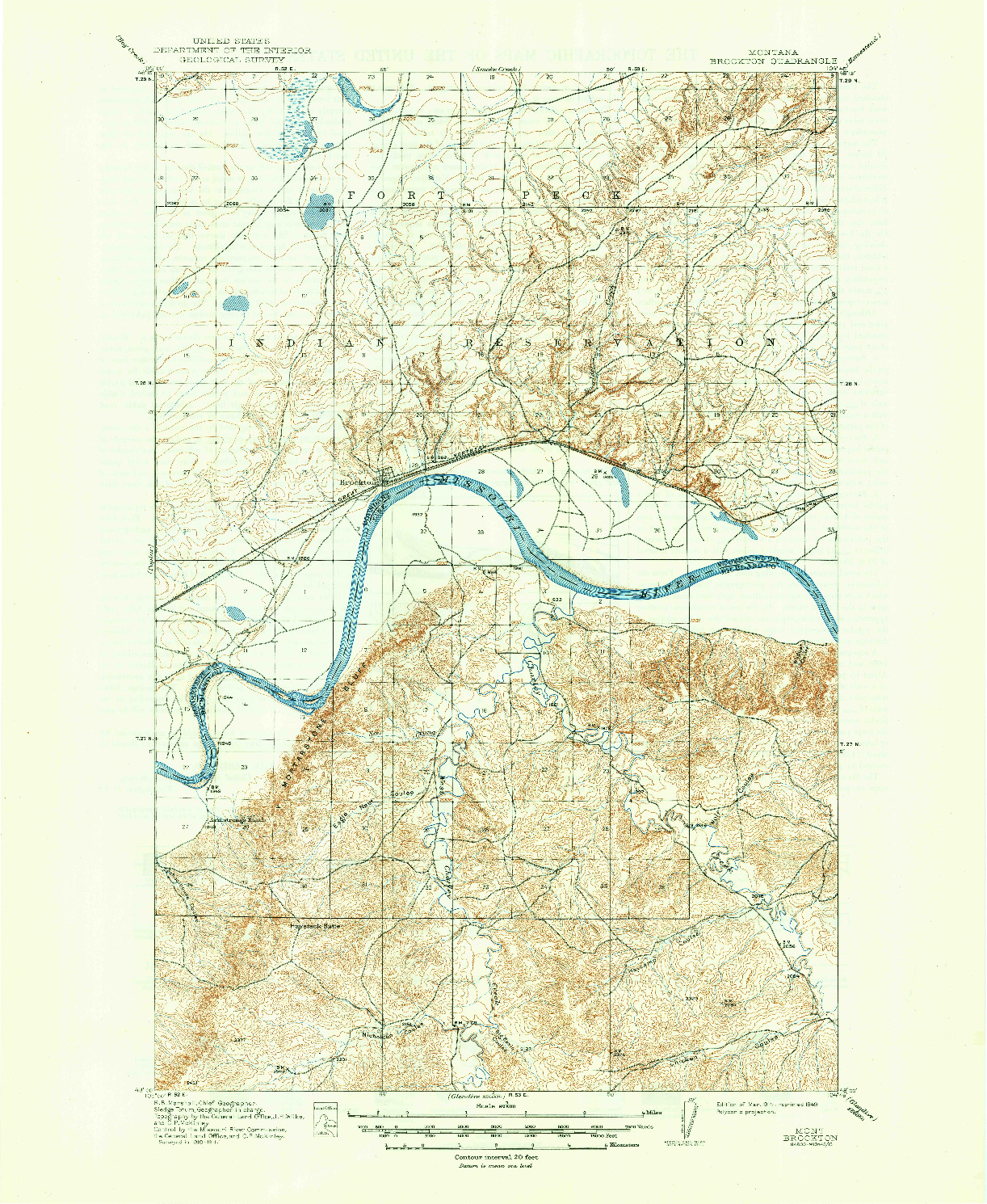 USGS 1:62500-SCALE QUADRANGLE FOR BROCKTON, MT 1914