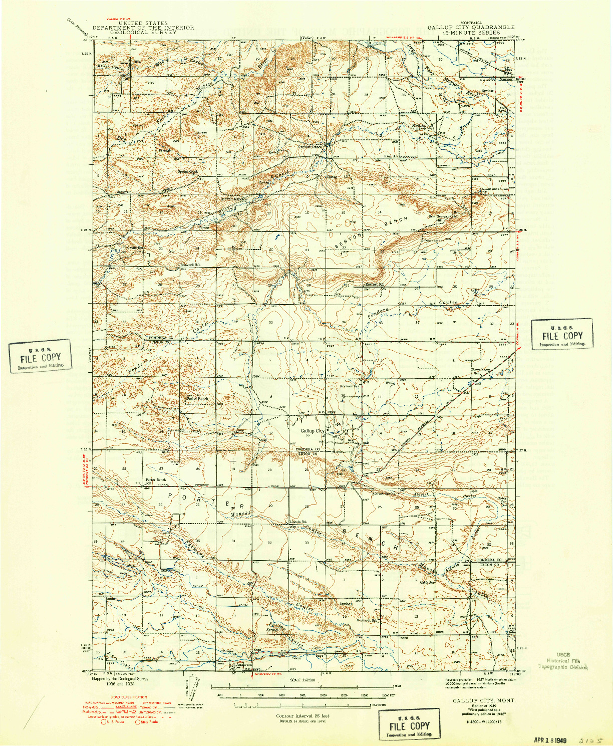 USGS 1:62500-SCALE QUADRANGLE FOR GALLUP CITY, MT 1942