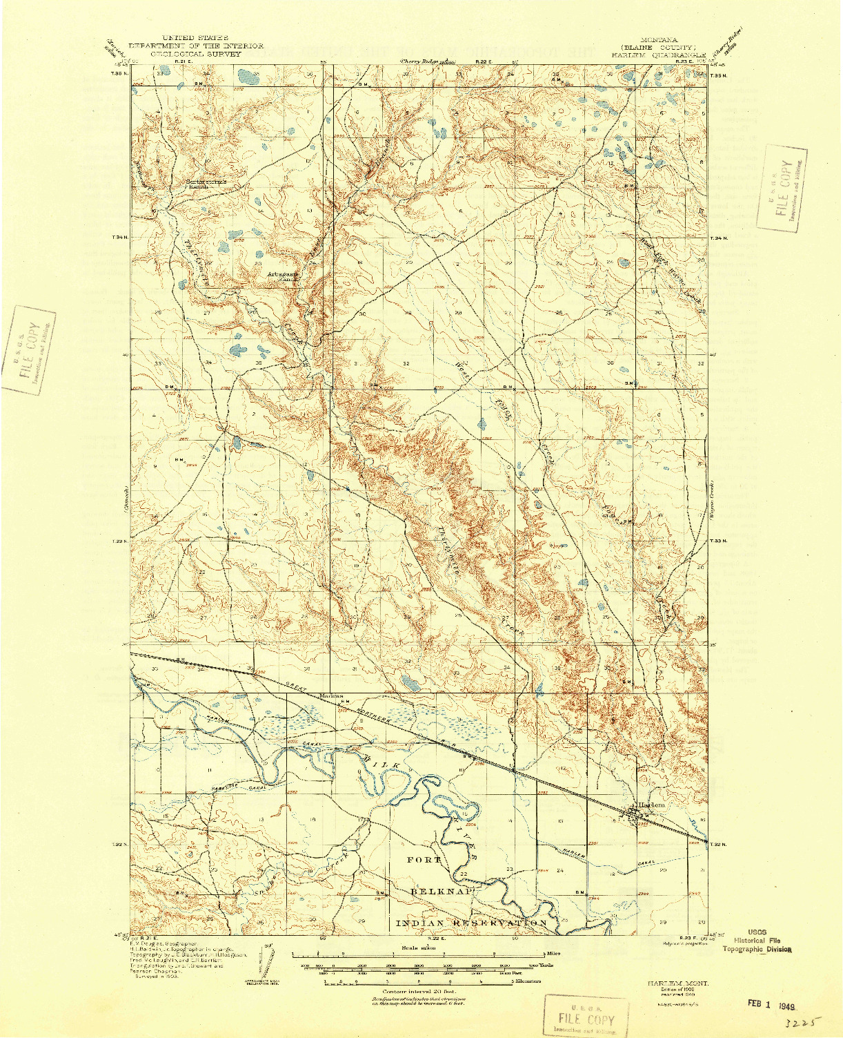 USGS 1:62500-SCALE QUADRANGLE FOR HARLEM, MT 1905