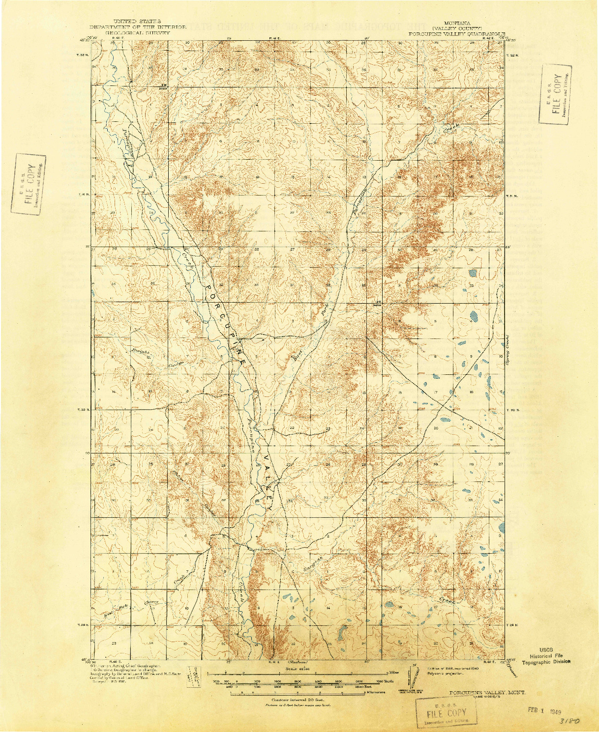 USGS 1:62500-SCALE QUADRANGLE FOR PORCUPINE VALLEY, MT 1918