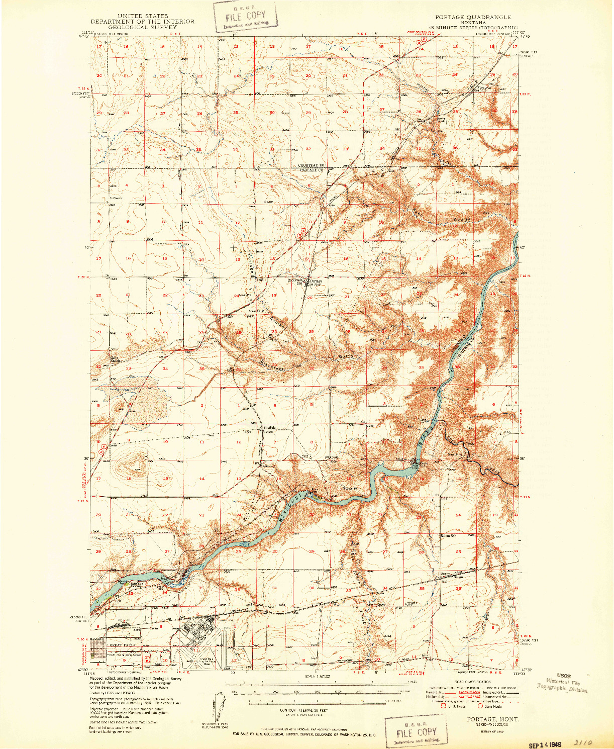 USGS 1:62500-SCALE QUADRANGLE FOR PORTAGE, MT 1949